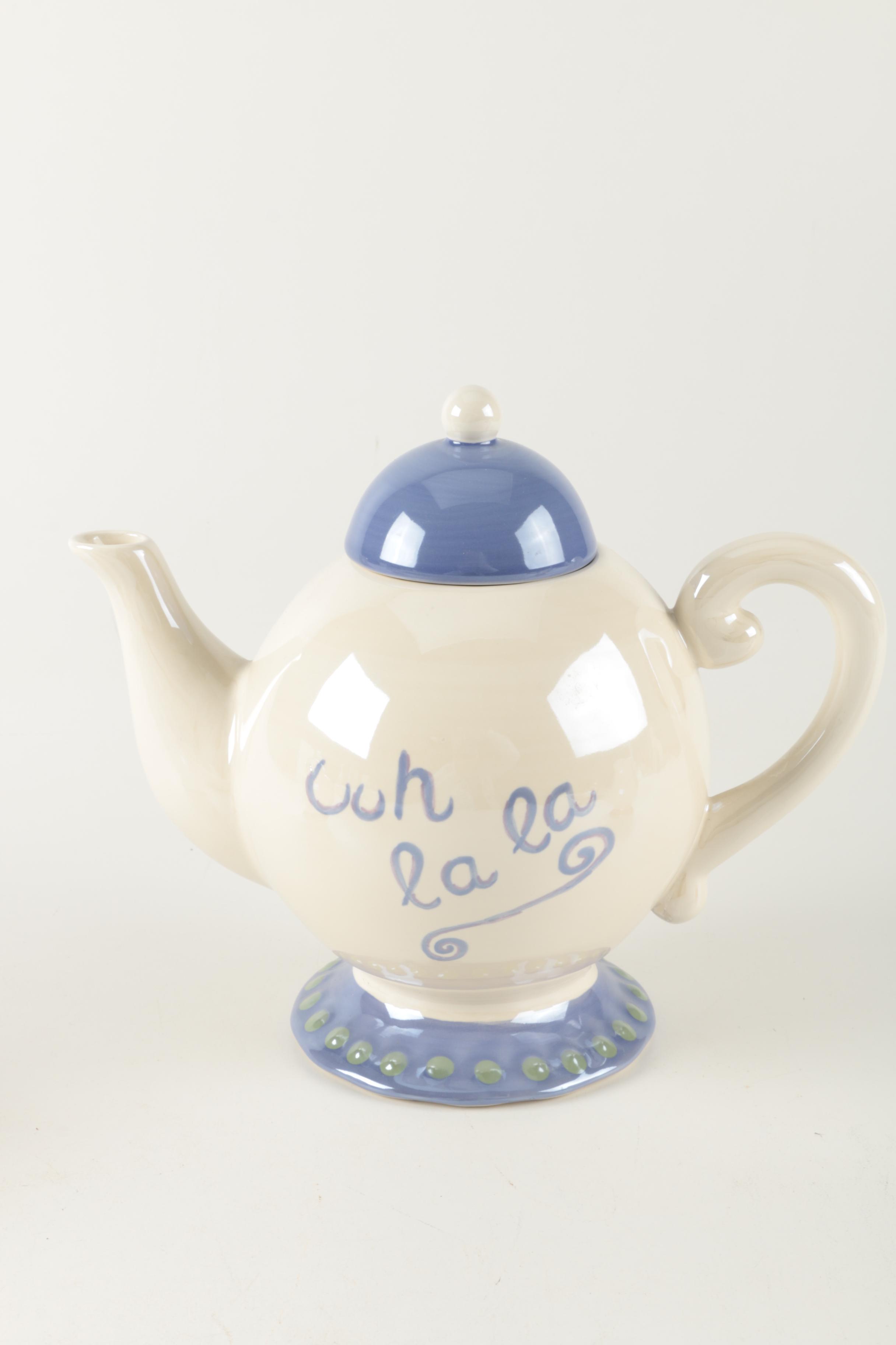 Renee DuBois Ceramic Tea Set with French Phrases