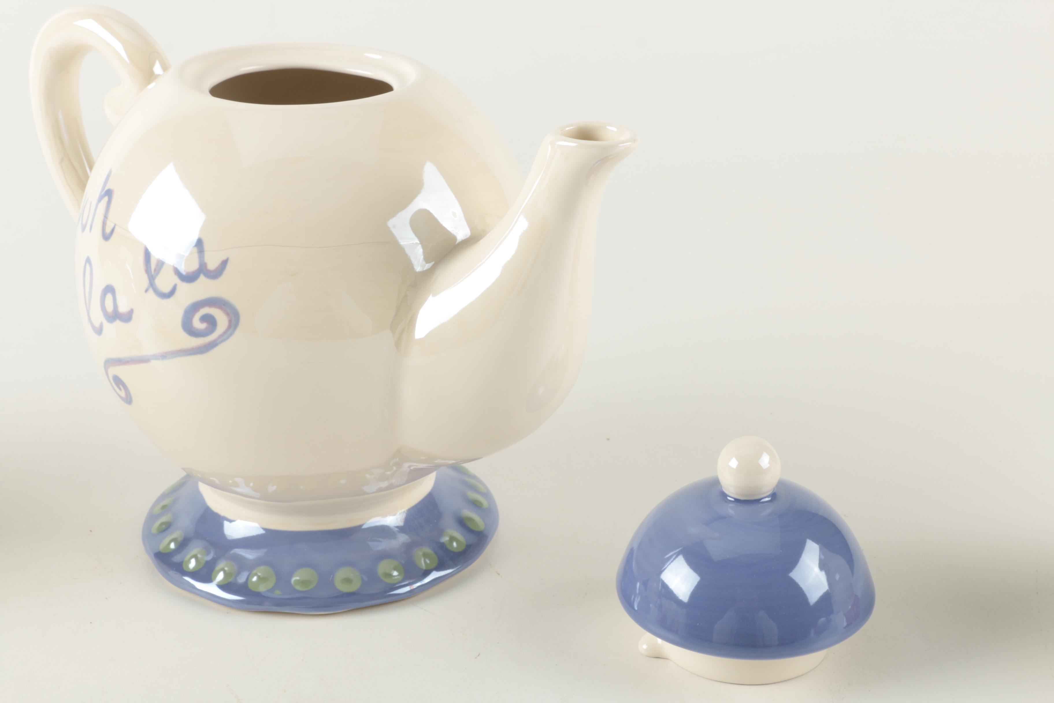 Renee DuBois Ceramic Tea Set with French Phrases
