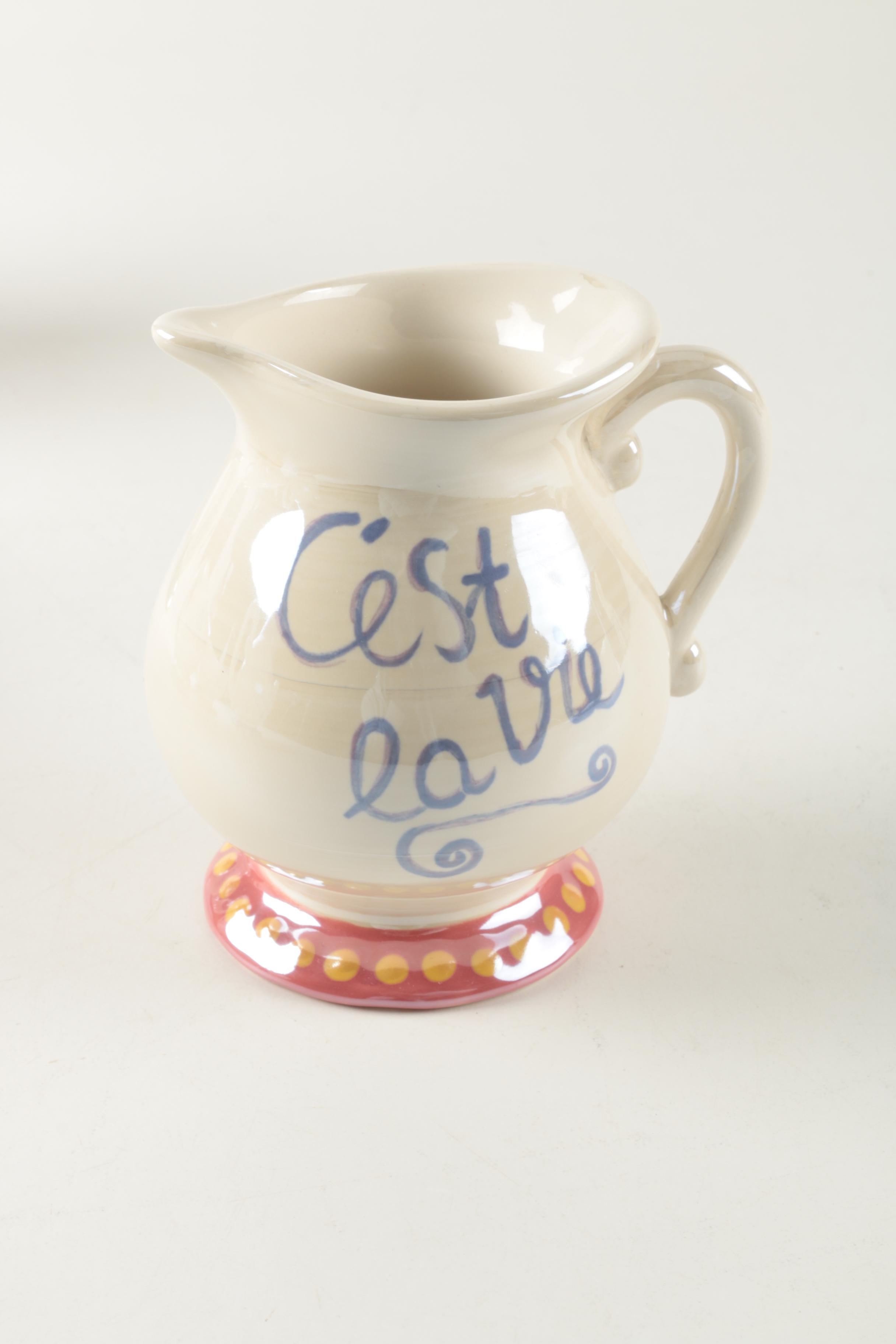 Renee DuBois Ceramic Tea Set with French Phrases