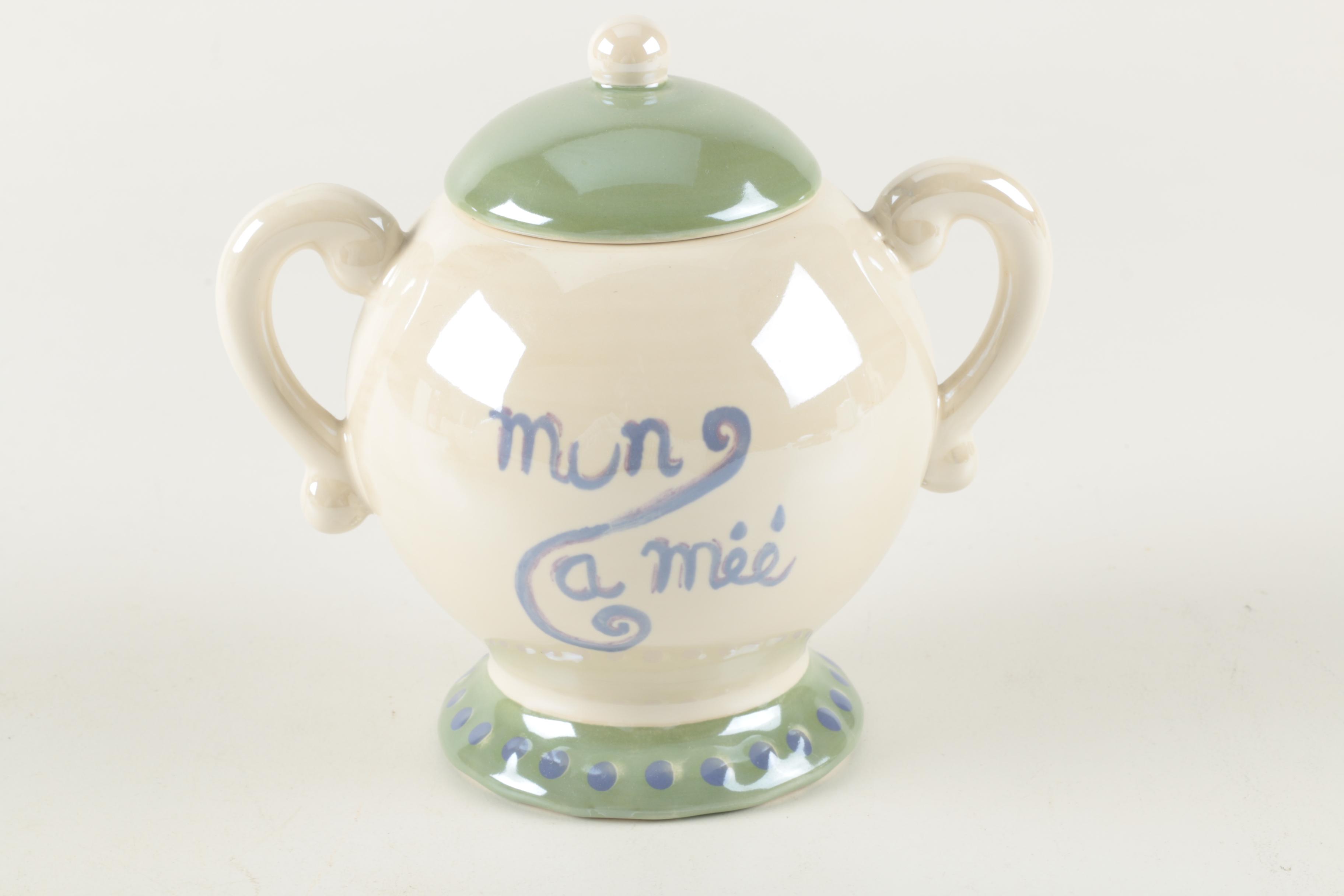 Renee DuBois Ceramic Tea Set with French Phrases