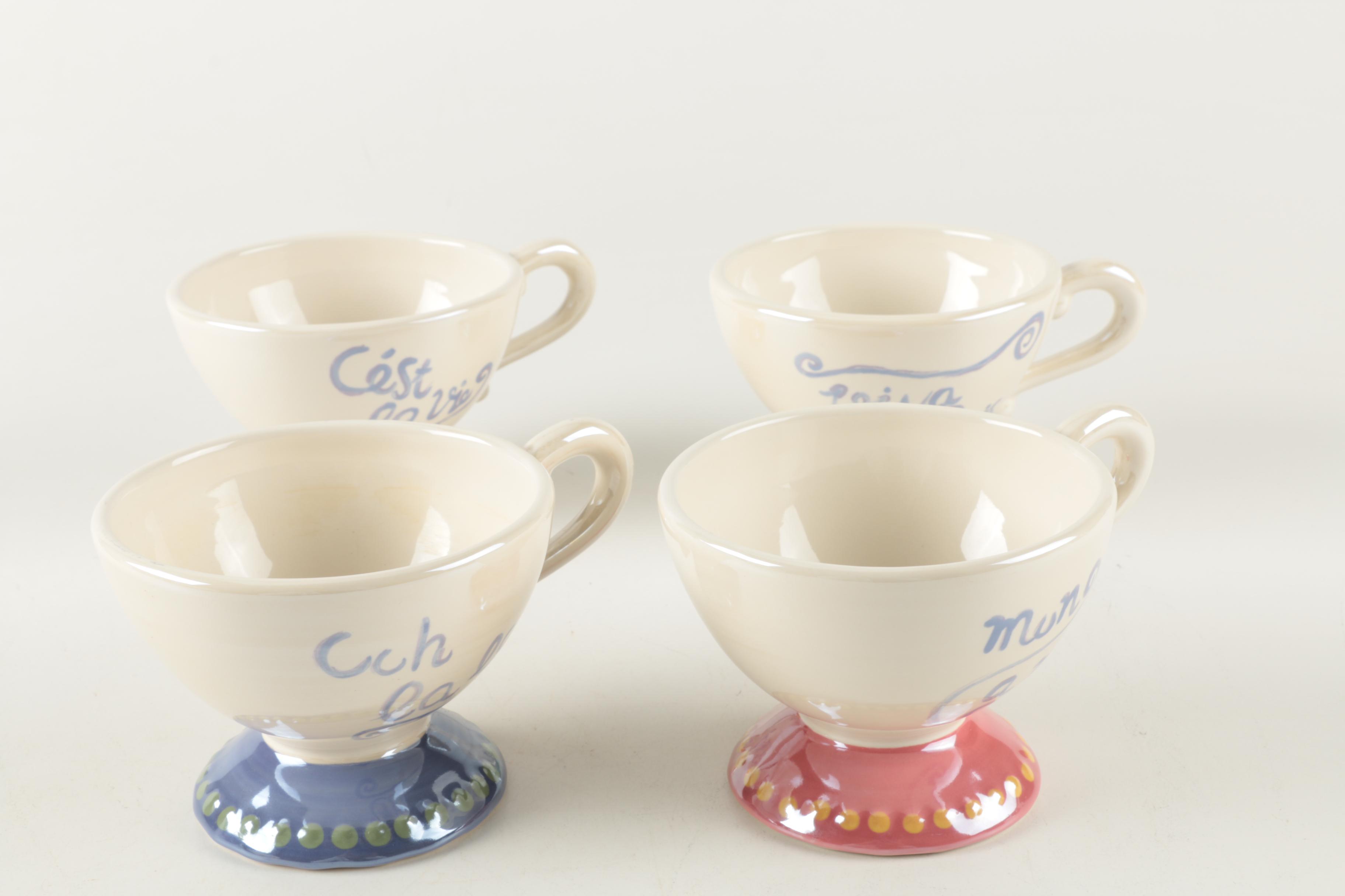 Renee DuBois Ceramic Tea Set with French Phrases