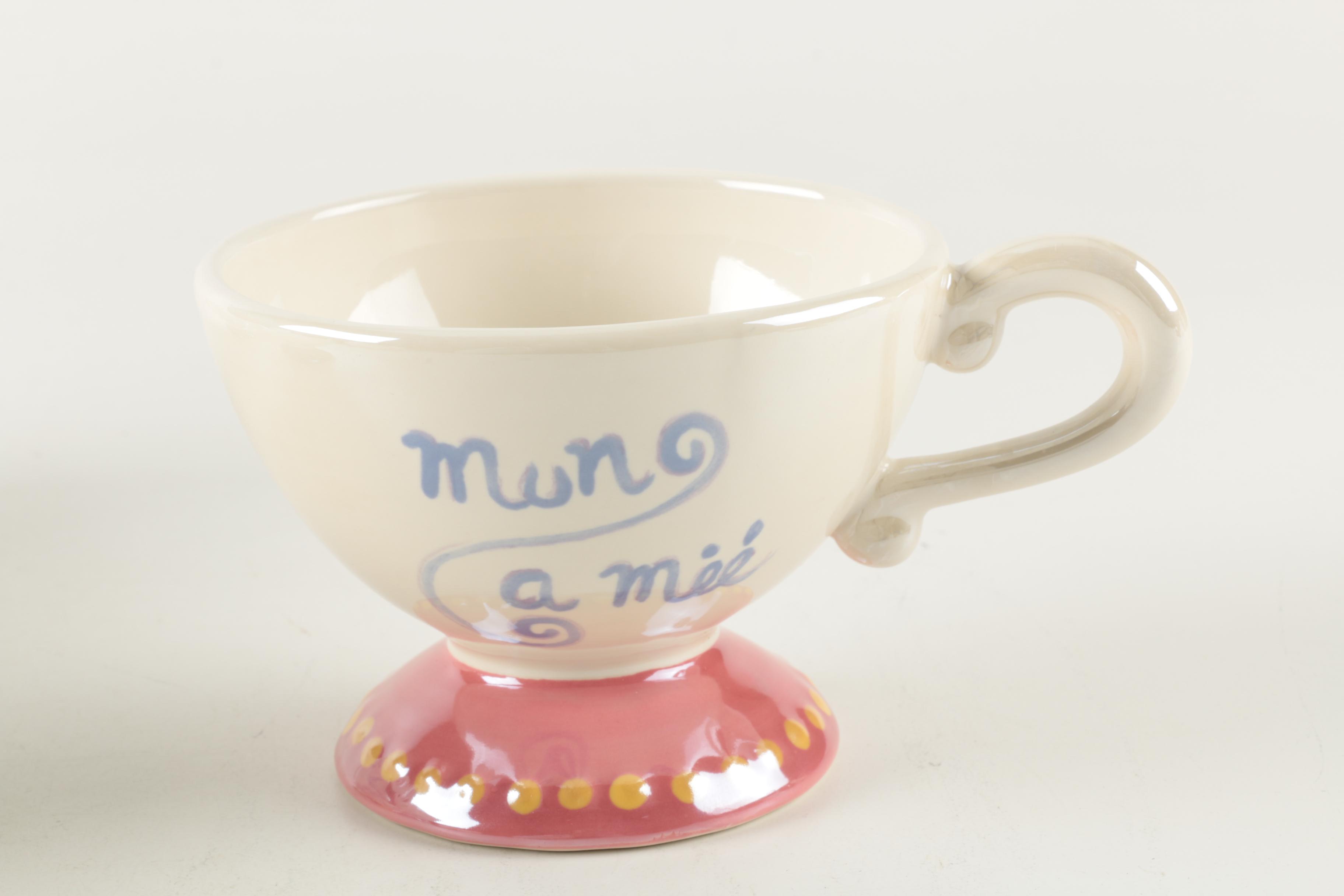 Renee DuBois Ceramic Tea Set with French Phrases