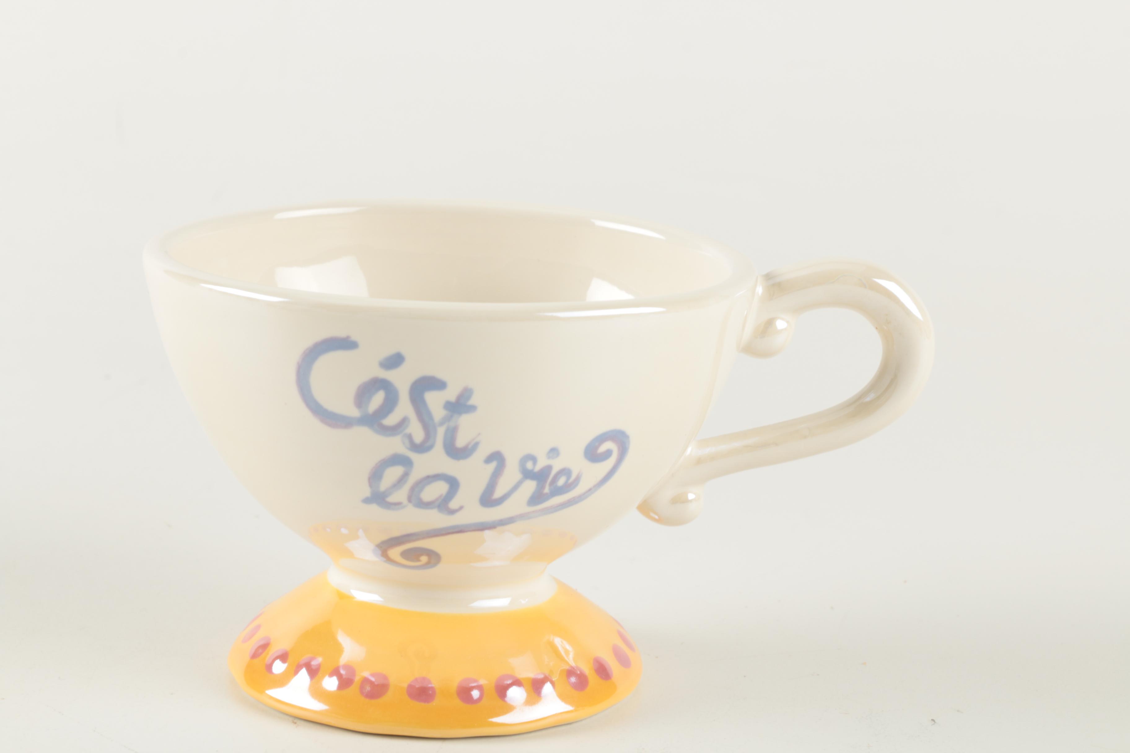 Renee DuBois Ceramic Tea Set with French Phrases