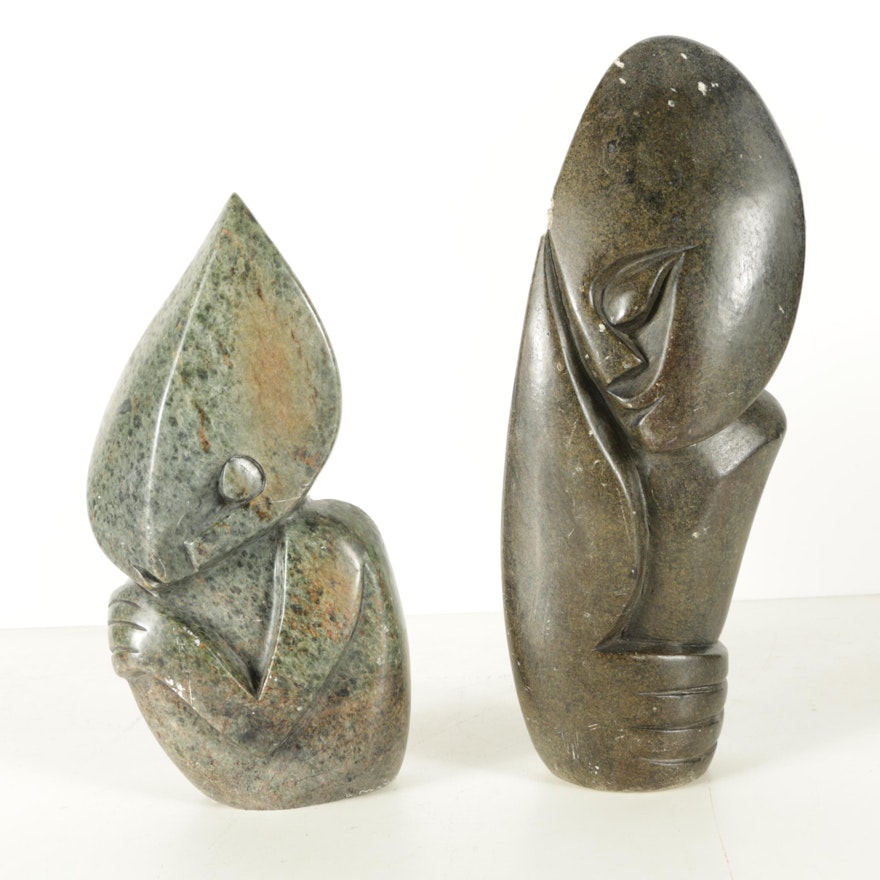 Carved Green Soapstone Abstract Figurines