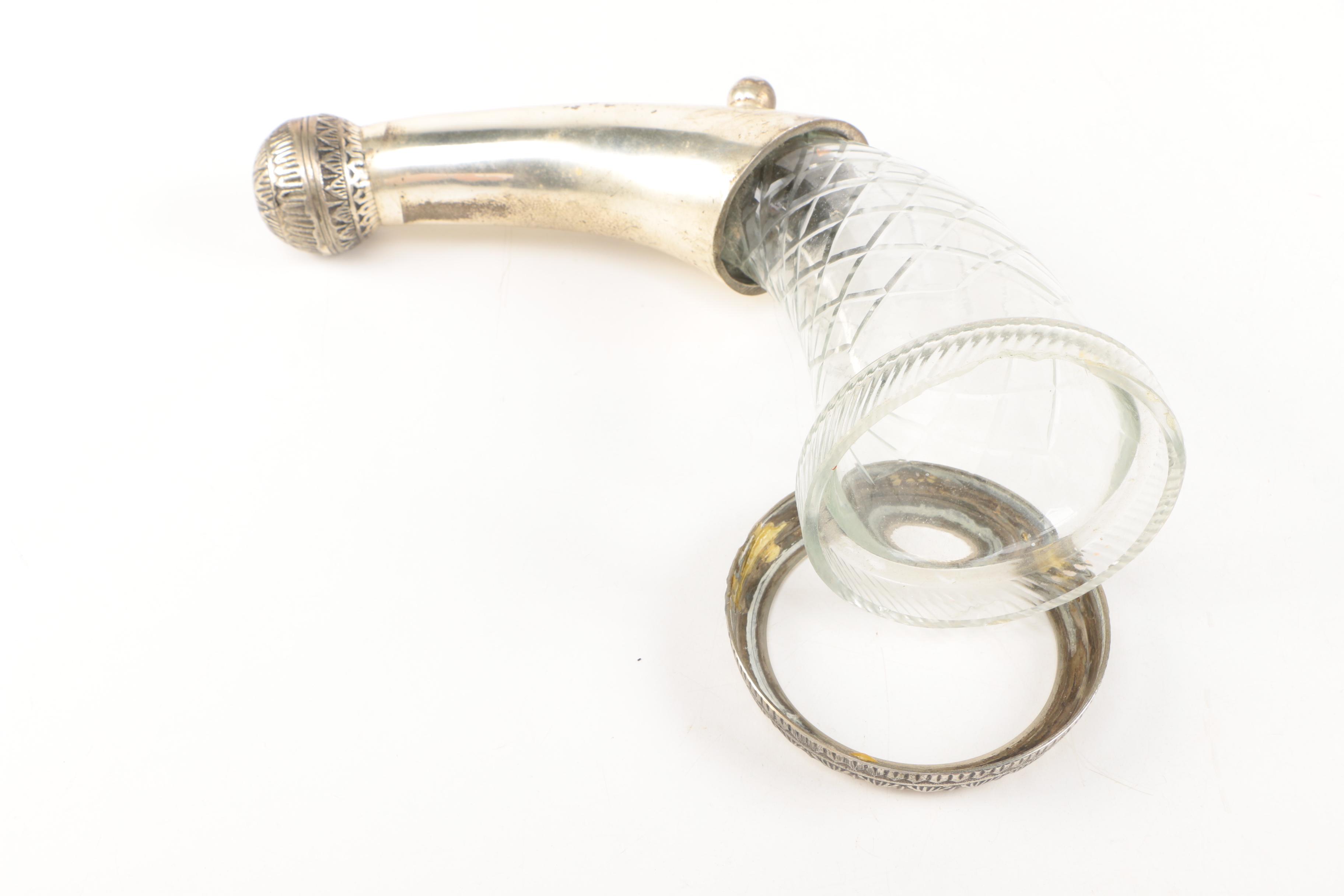 Glass Decanters with Rack and Drinking Horn