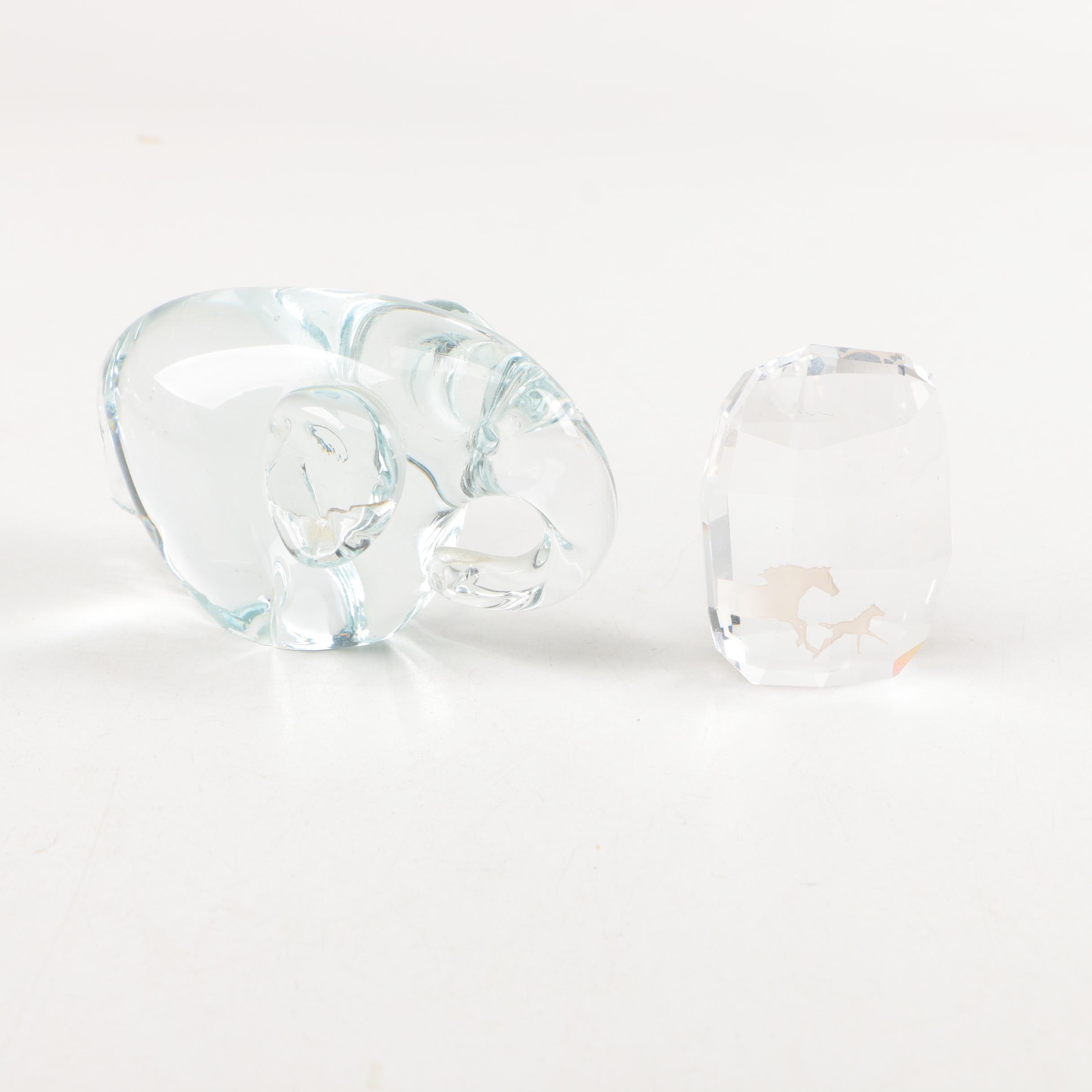 Crystal Elephant Figurine and Horse Paperweight