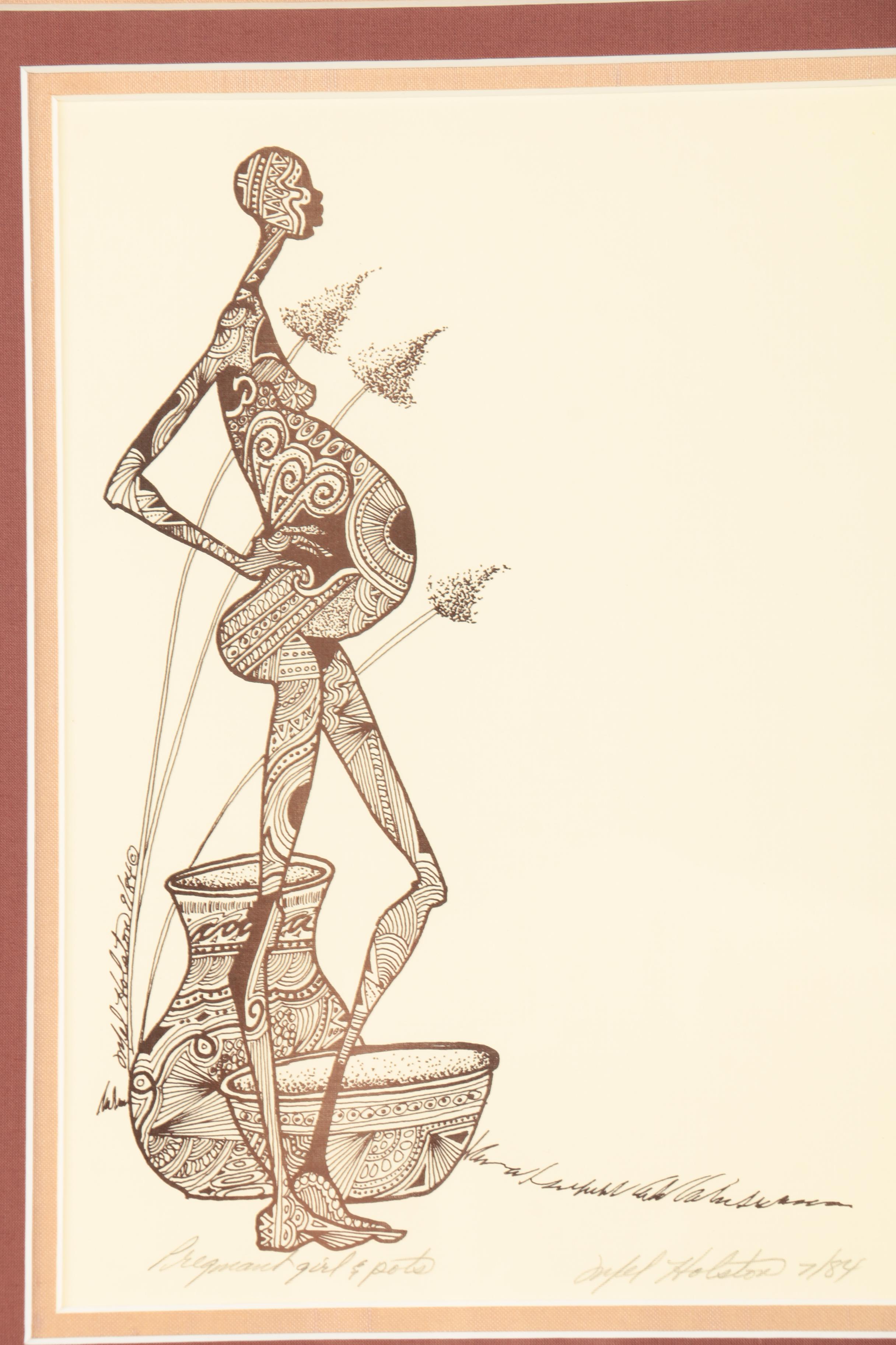 Mel Holston Serigraph on Laid Paper "Pregnant Girl And Pots"