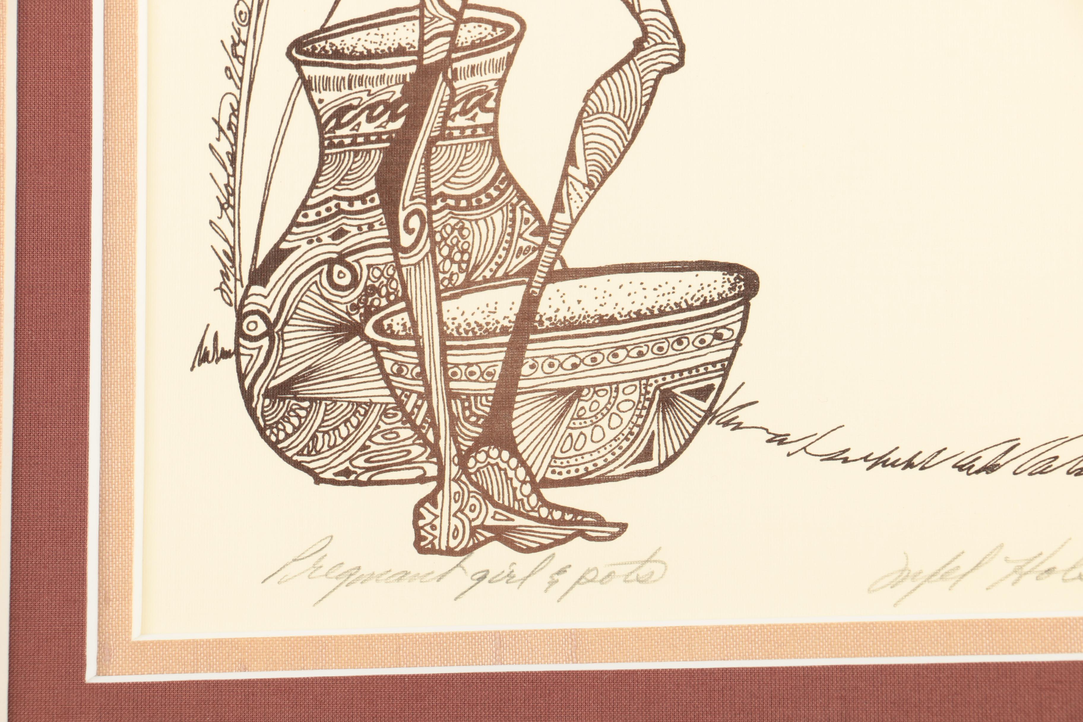 Mel Holston Serigraph on Laid Paper "Pregnant Girl And Pots"
