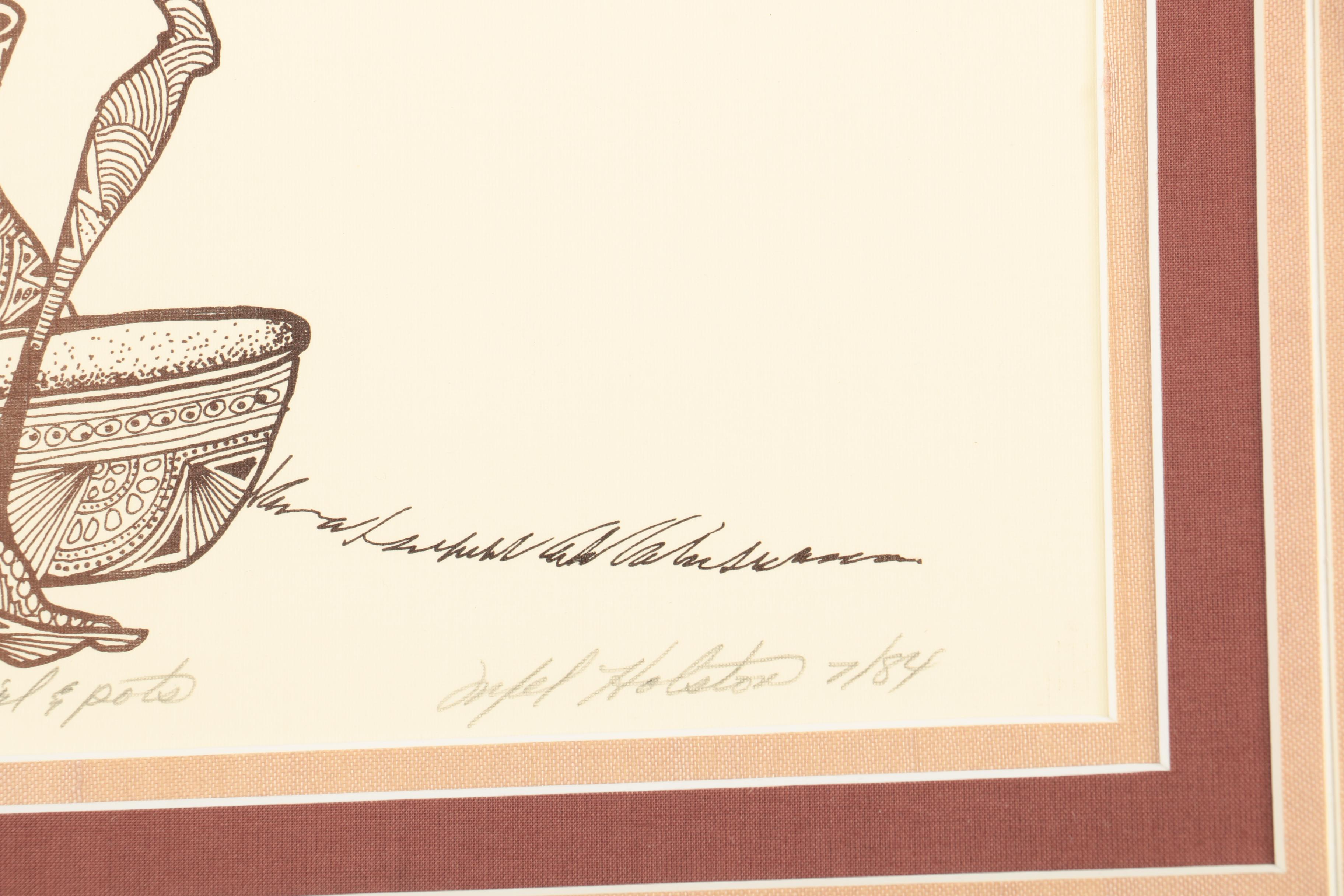 Mel Holston Serigraph on Laid Paper "Pregnant Girl And Pots"