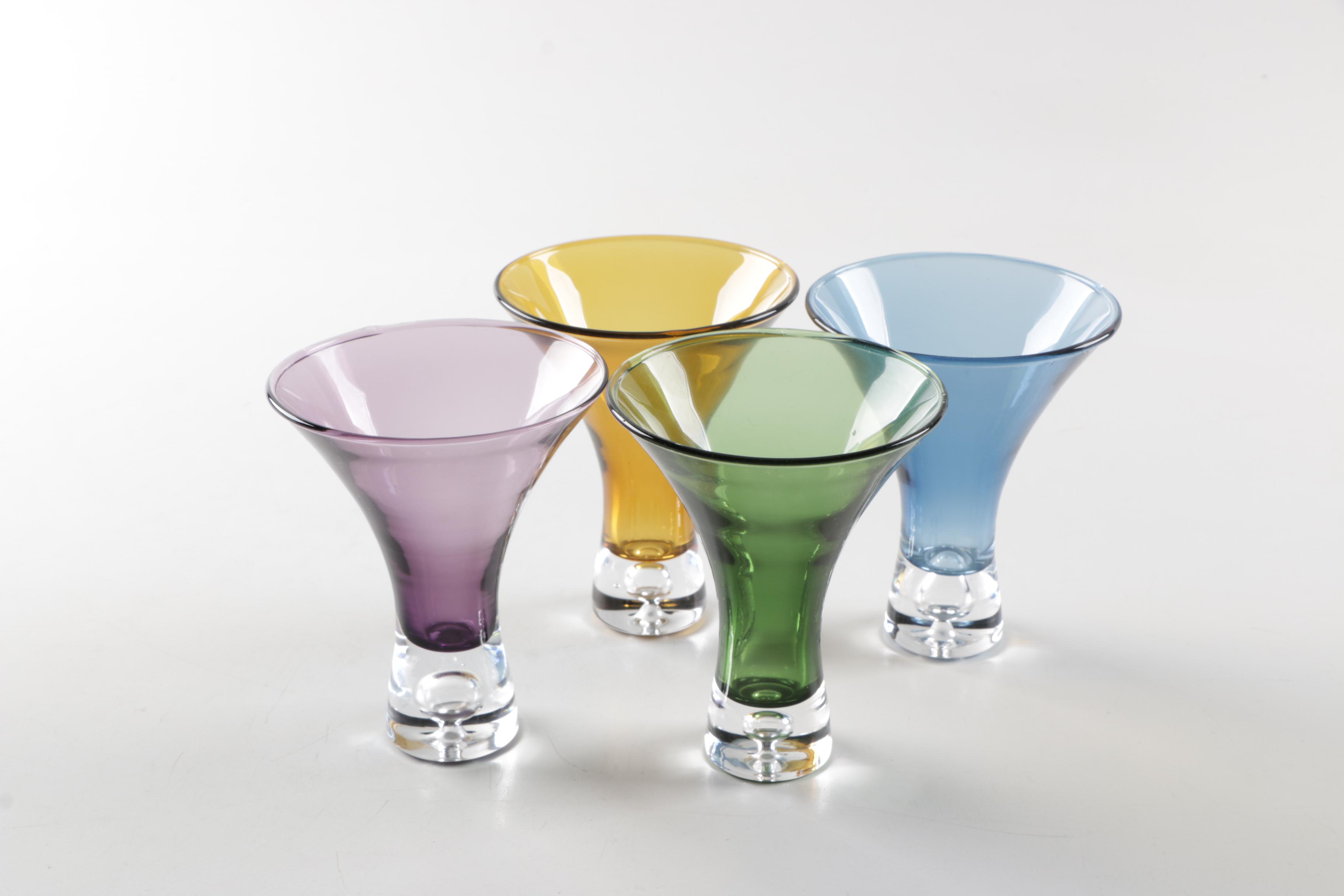 Glass Barware Including Colored Martini Glasses