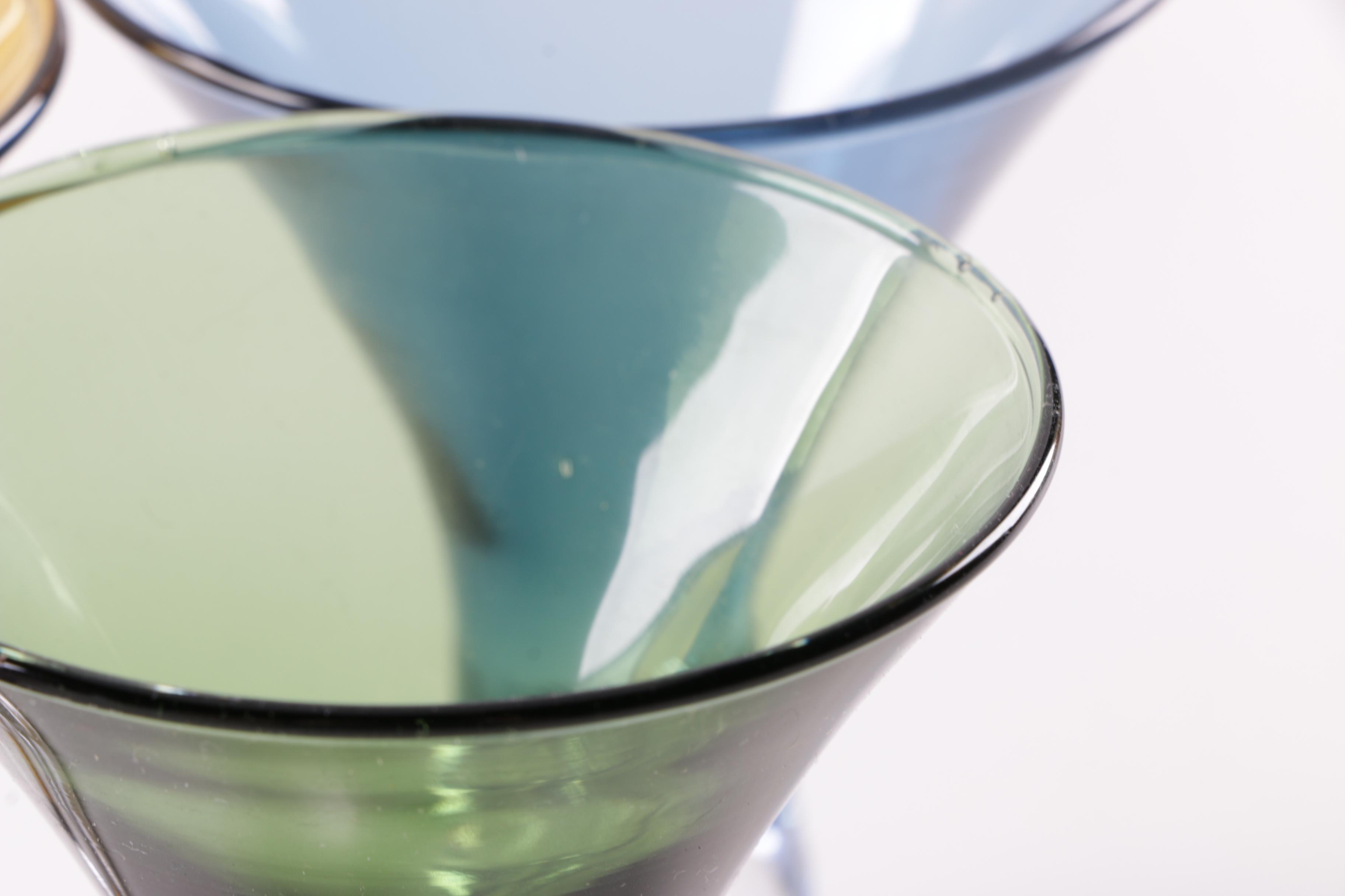 Glass Barware Including Colored Martini Glasses