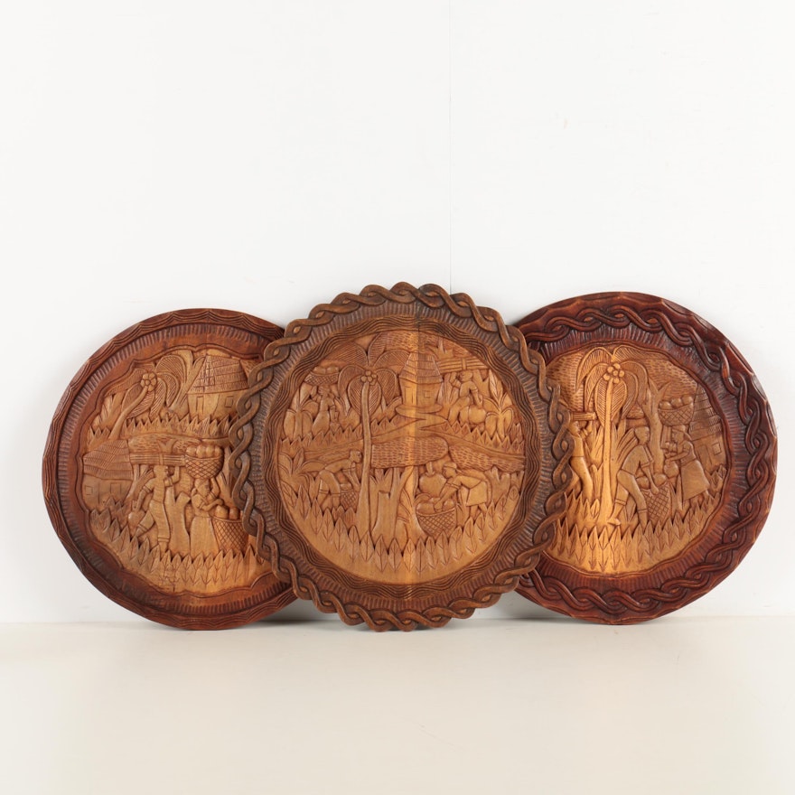 Carved Round Wooden Plaques