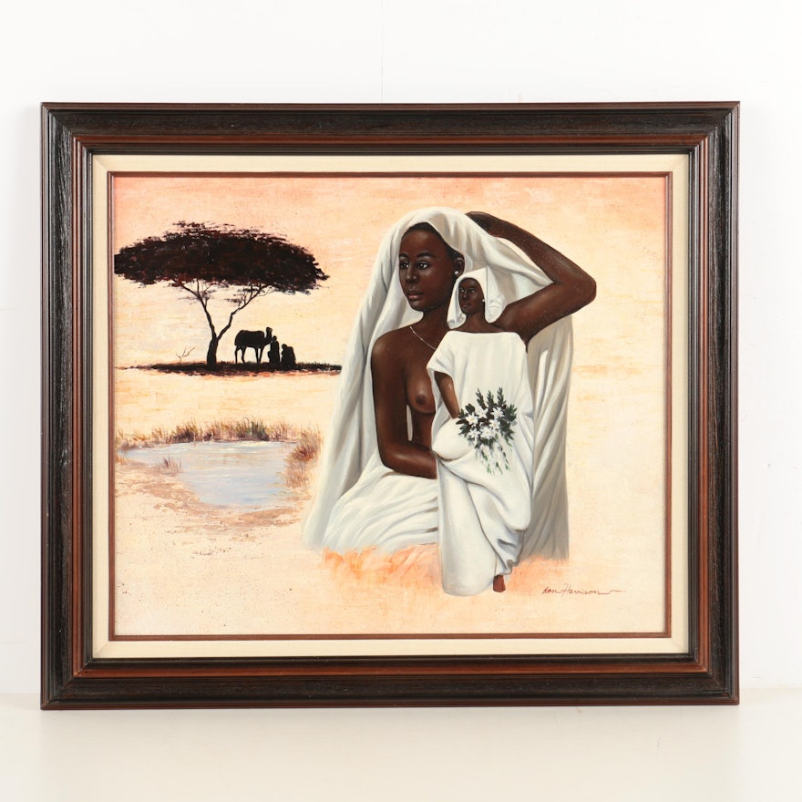 Dan Harrison Oil On Canvas Painting of a Women in a Desert Setting