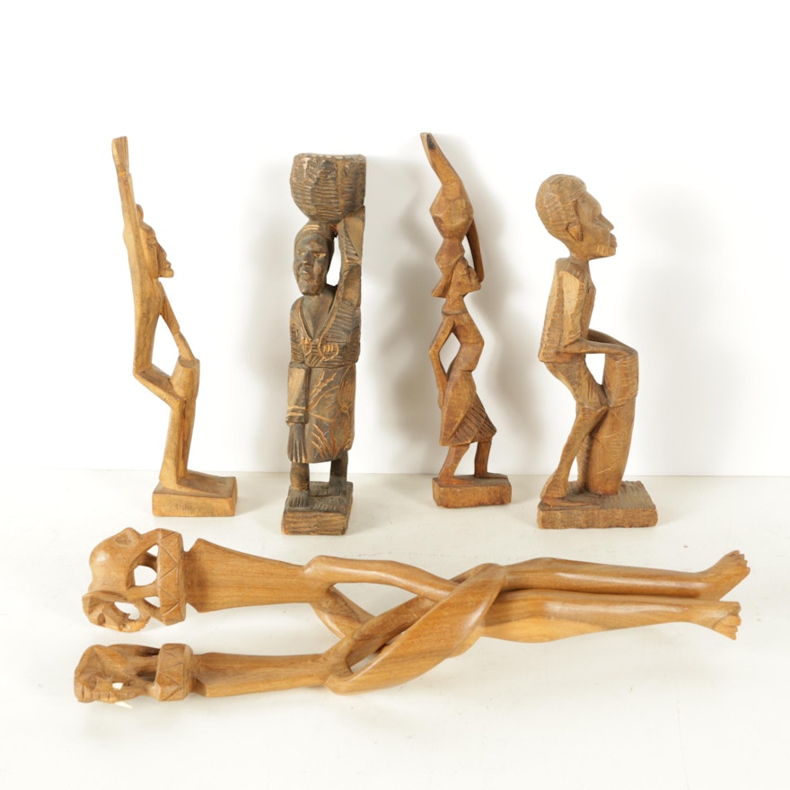 Carved Wood Sculptures of Standing Figures