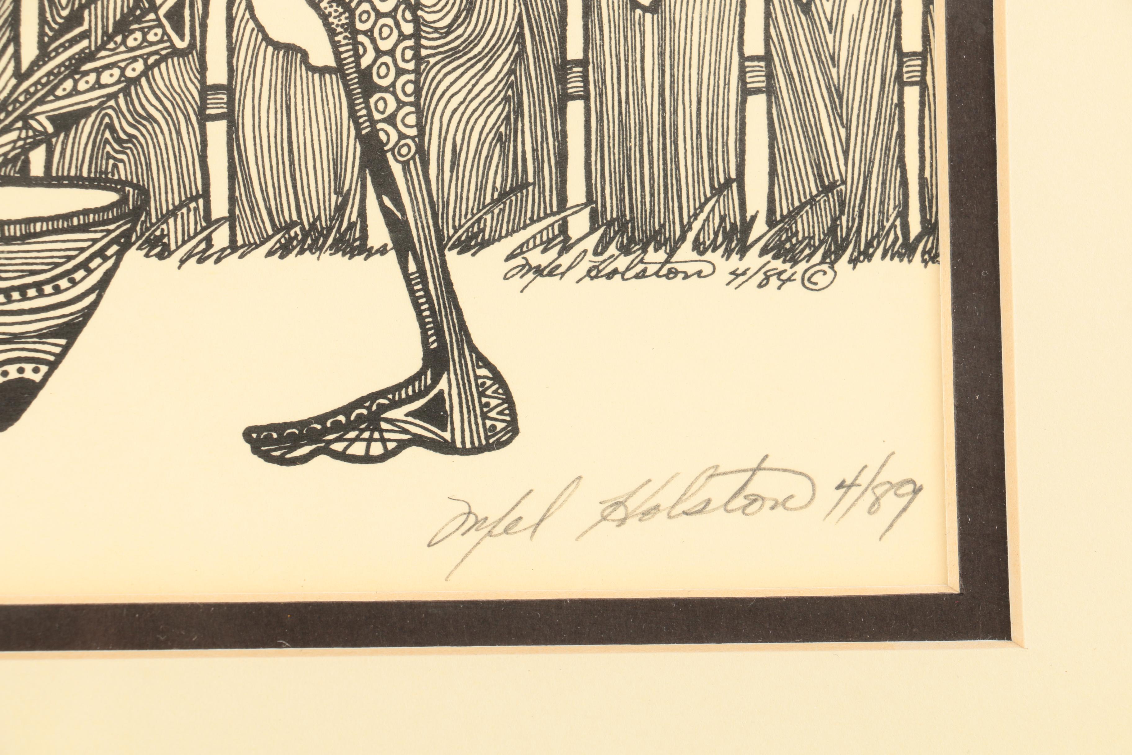 Mel Holston Ink Drawings "Man & Woman" and "Women by the Fence"