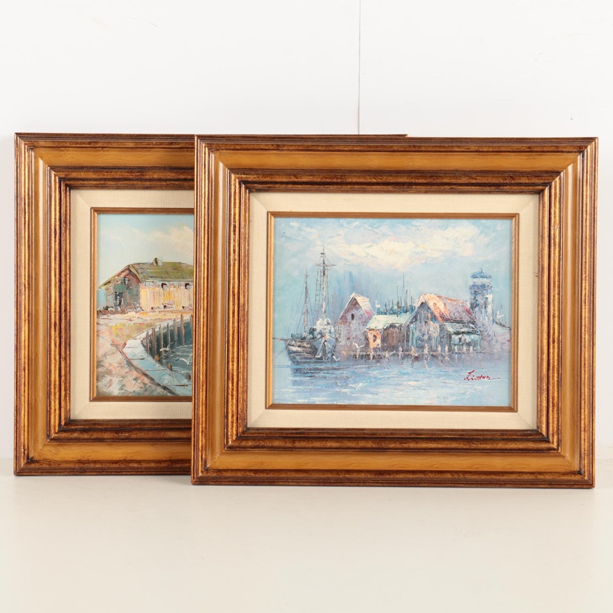 W. Sherman and Linton Oil Paintings on Canvas of Harbors