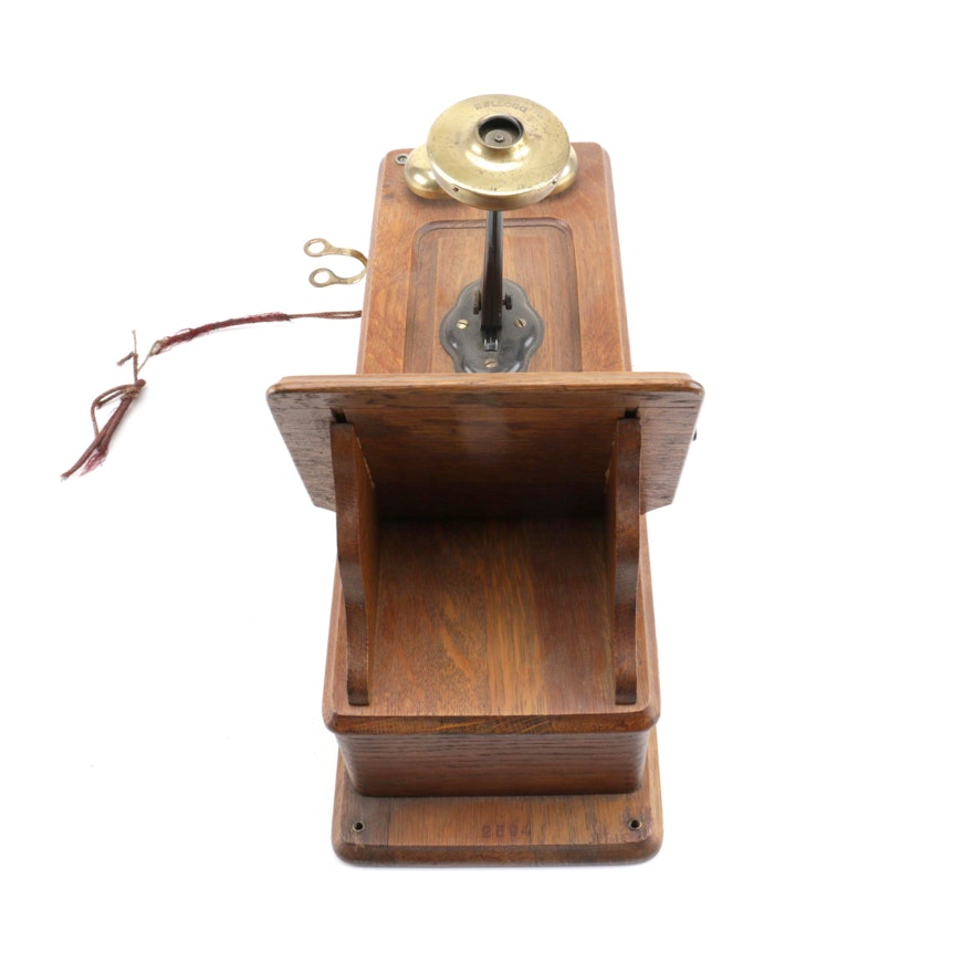 Vintage Kellogg Oak Crank Wall Telephone