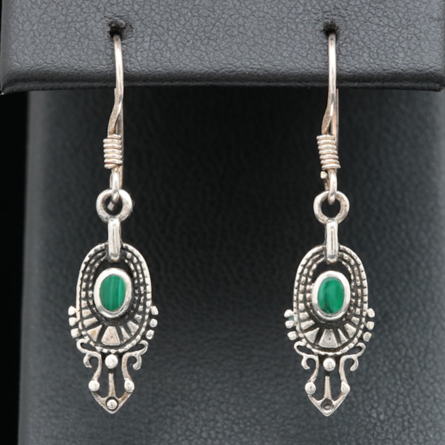 Sterling Silver and Malachite Dangle Earrings