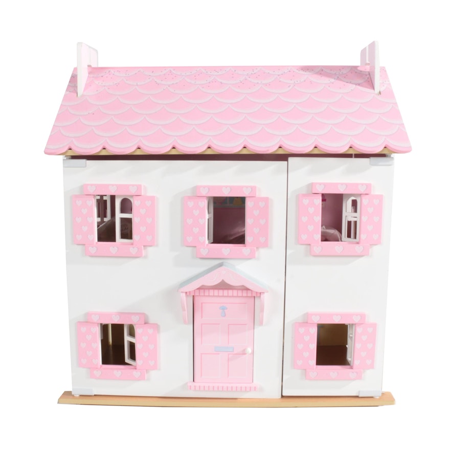 Pink and White Doll House with Accessories