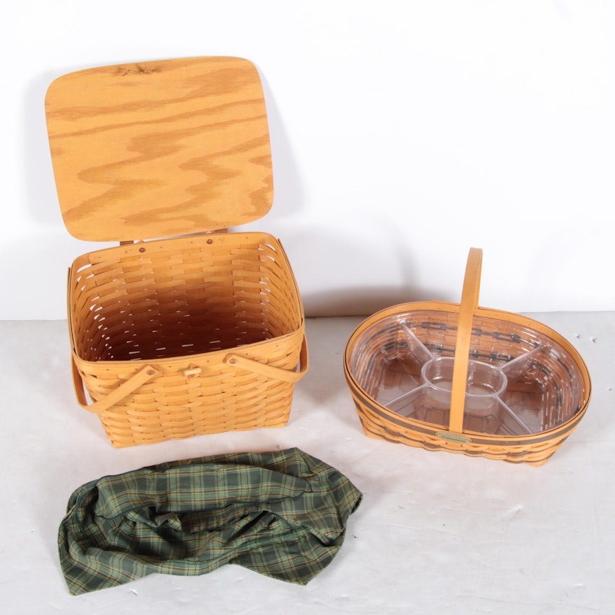 Lidded Picnic Basket and Longaberger "Hospitality Basket"