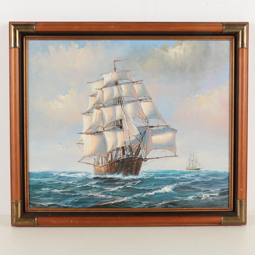 Ambroze Oil Painting on Canvas of Ships at Sea