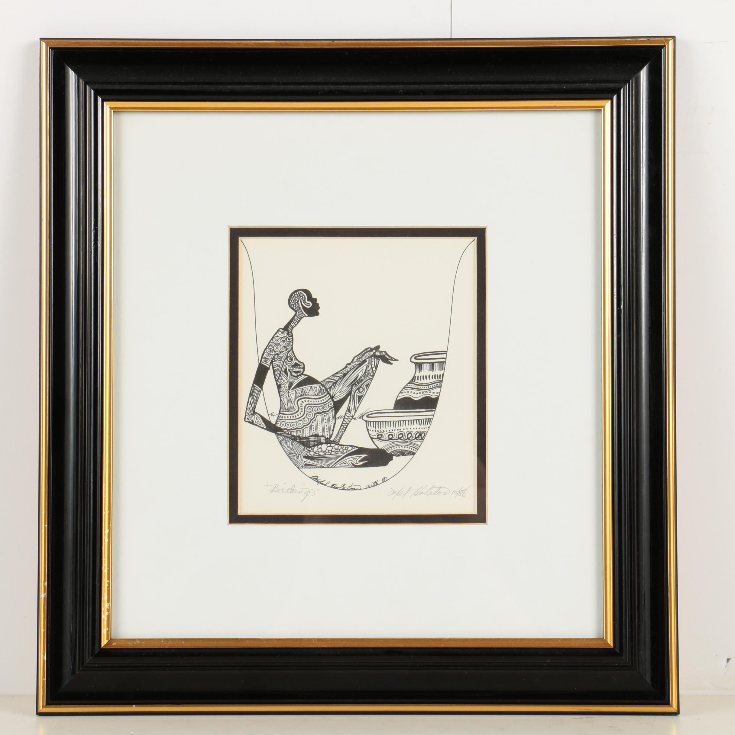 Set of Four Mel Holston 1980s Lithograph Prints on Paper