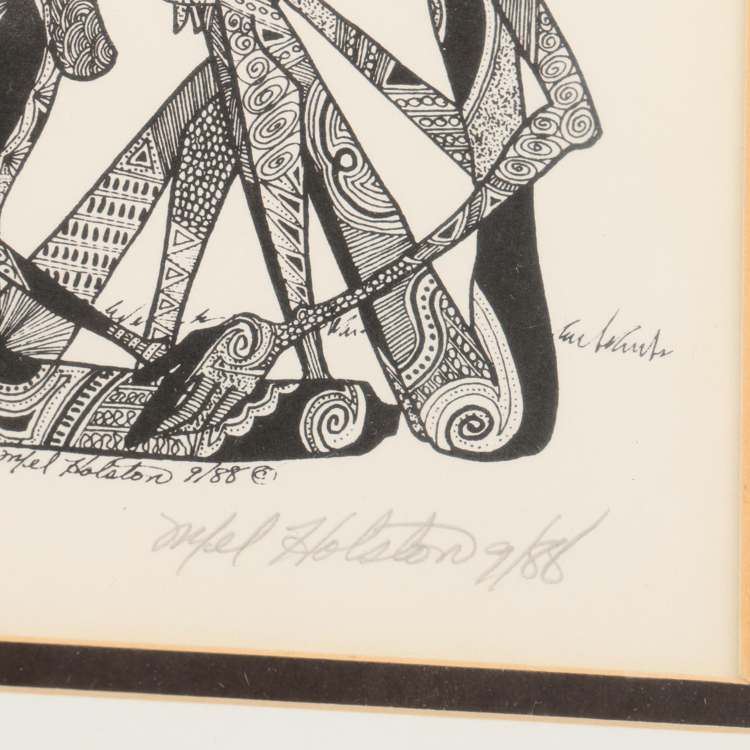 Set of Four Mel Holston 1980s Lithograph Prints on Paper