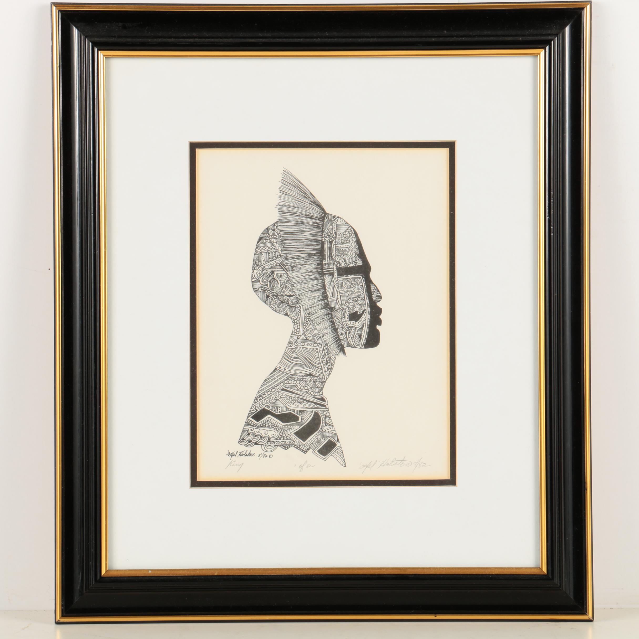 Set of Four Mel Holston 1980s Lithograph Prints on Paper