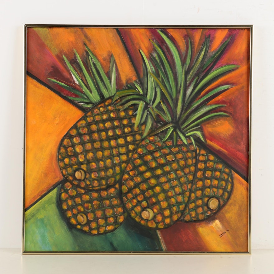 Nina Squires Oil Painting on Wood Panel "Pineapples"