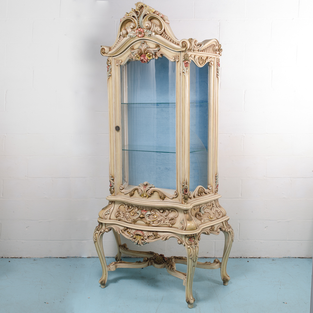 Louis XV Style Carved and Painted Curio Cabinet