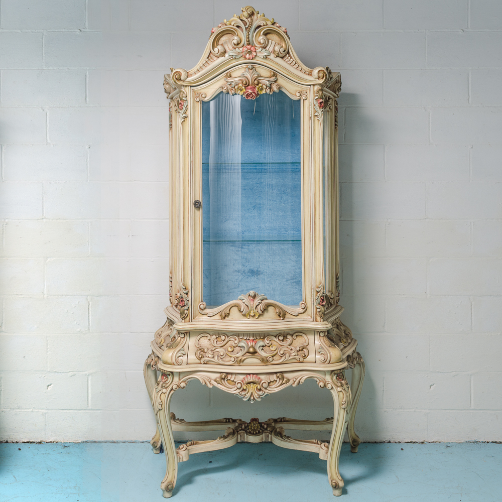 Louis XV Style Carved and Painted Curio Cabinet