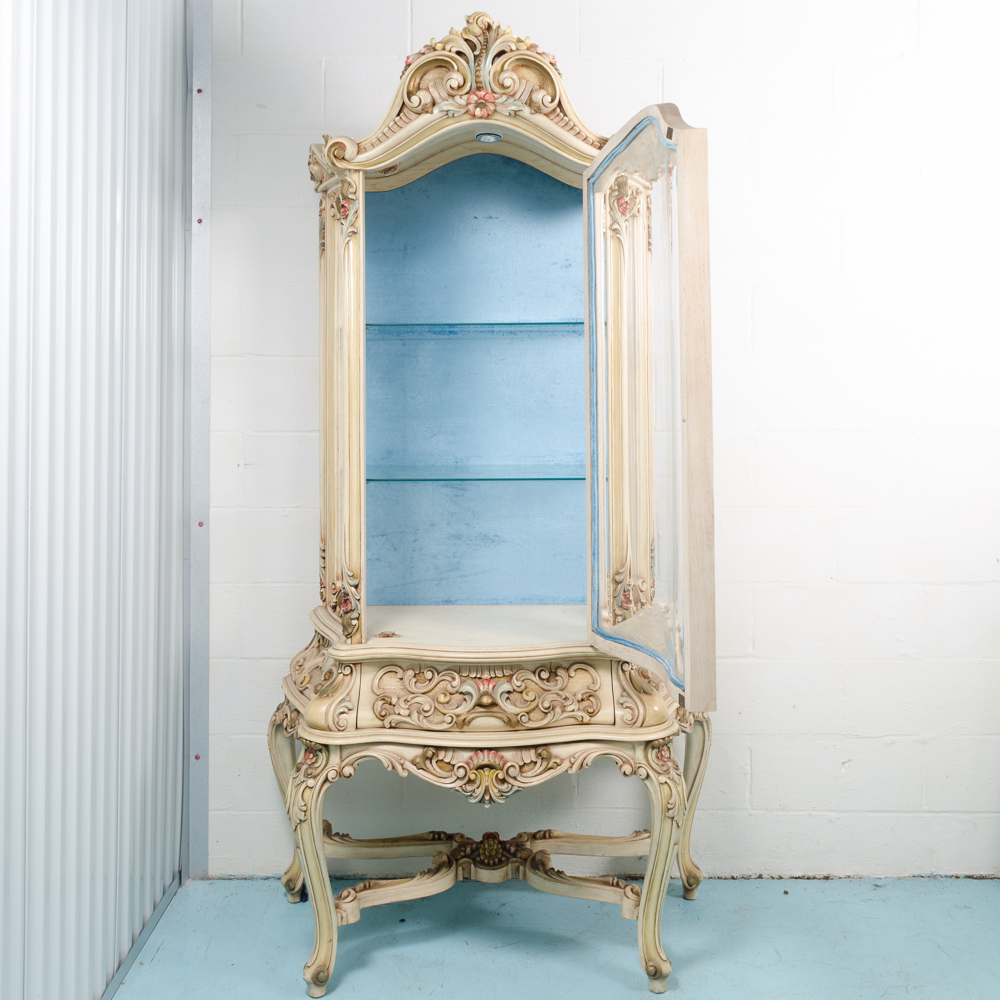 Louis XV Style Carved and Painted Curio Cabinet