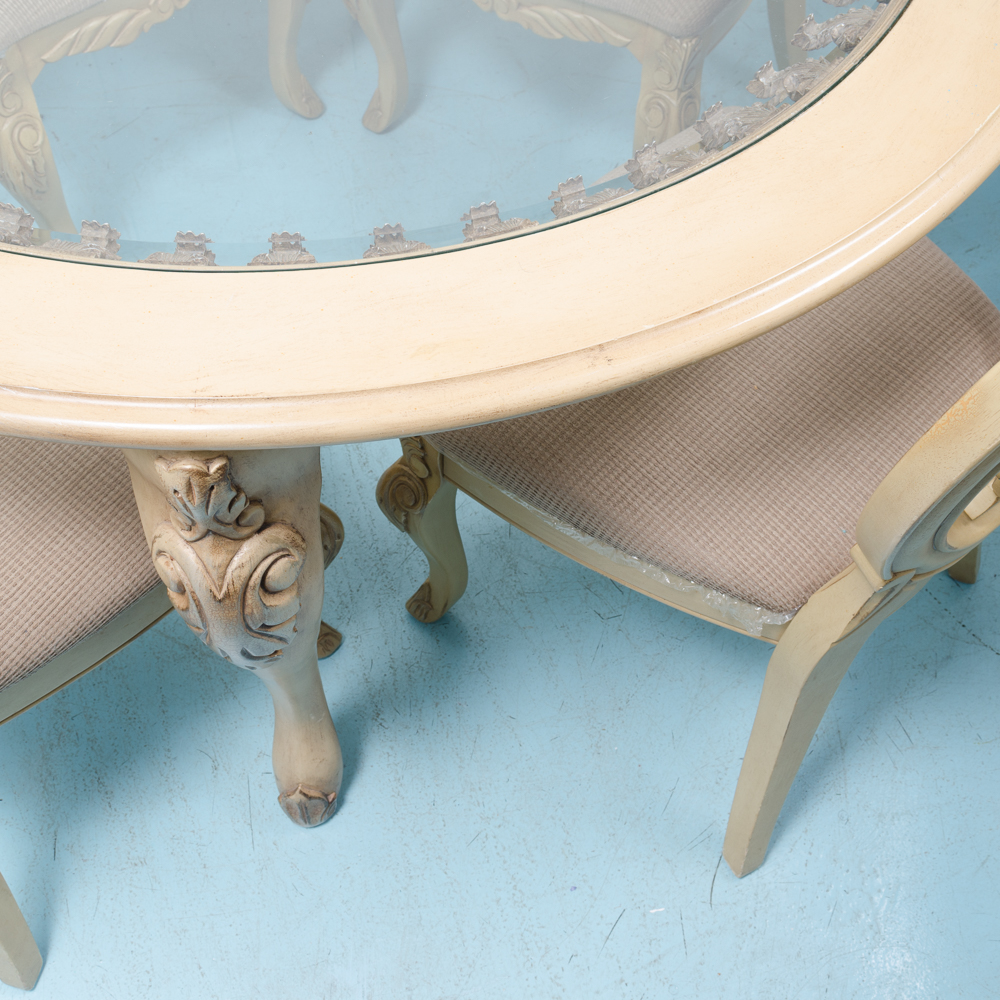 Carved Stylized Queen Anne Style Dining Table and Four Chairs