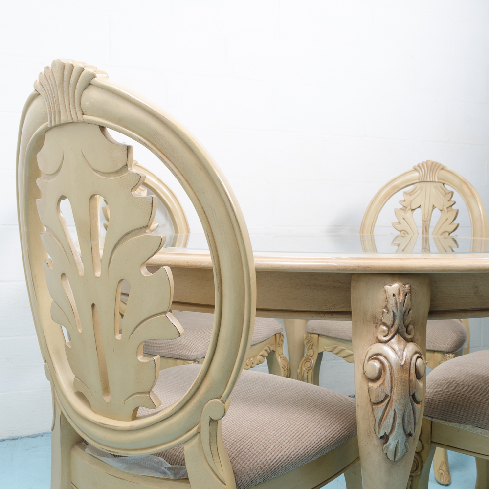 Carved Stylized Queen Anne Style Dining Table and Four Chairs