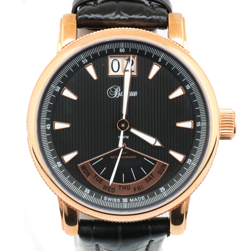 Burque Rose Gold Toned Stainless Steel and Leather Wristwatch