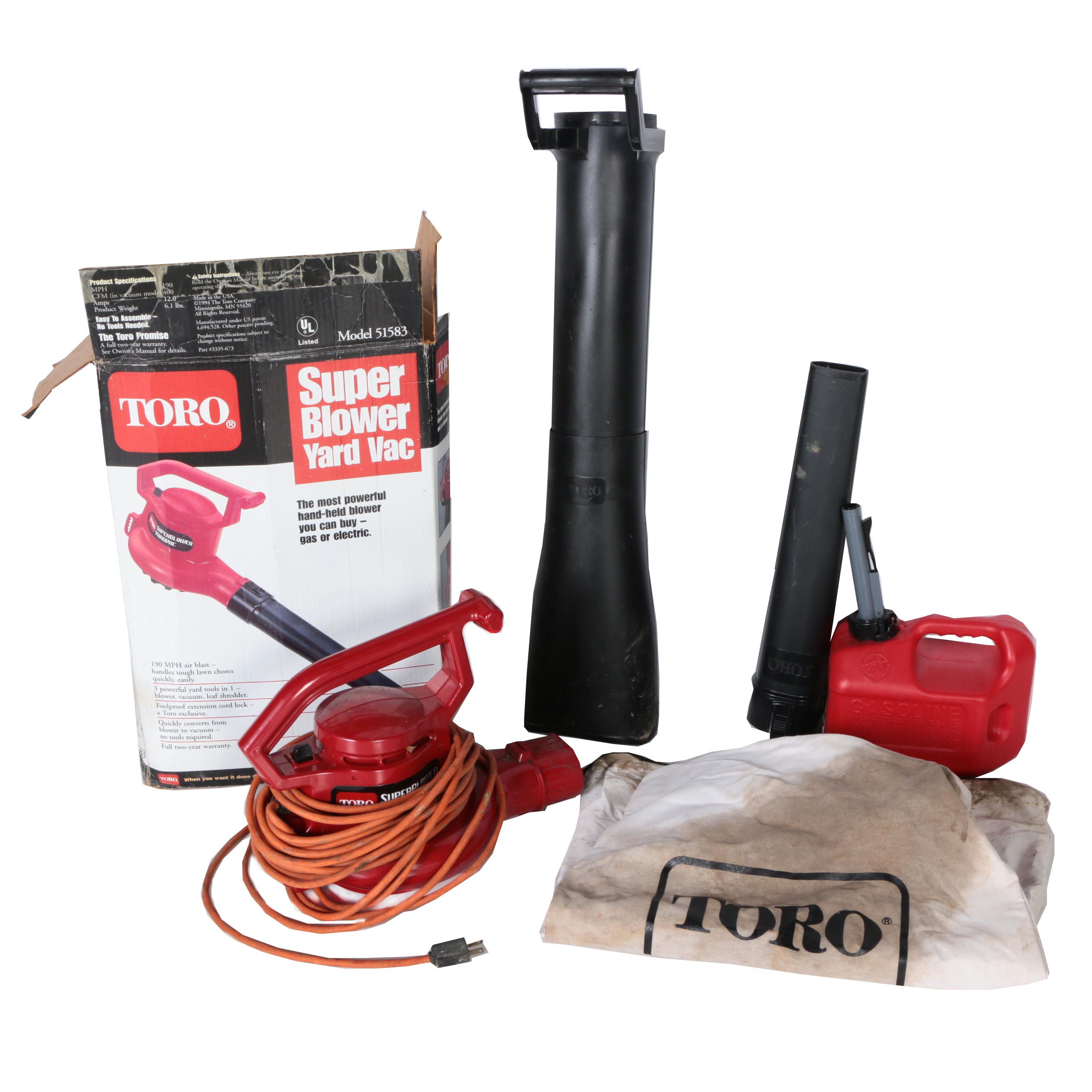 Toro Electric Leaf Blower with Extension Cord and One Gallon Gas Can