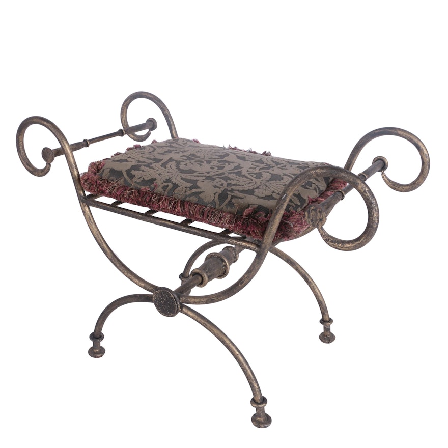 Metal Curule Style Stool with Cushion