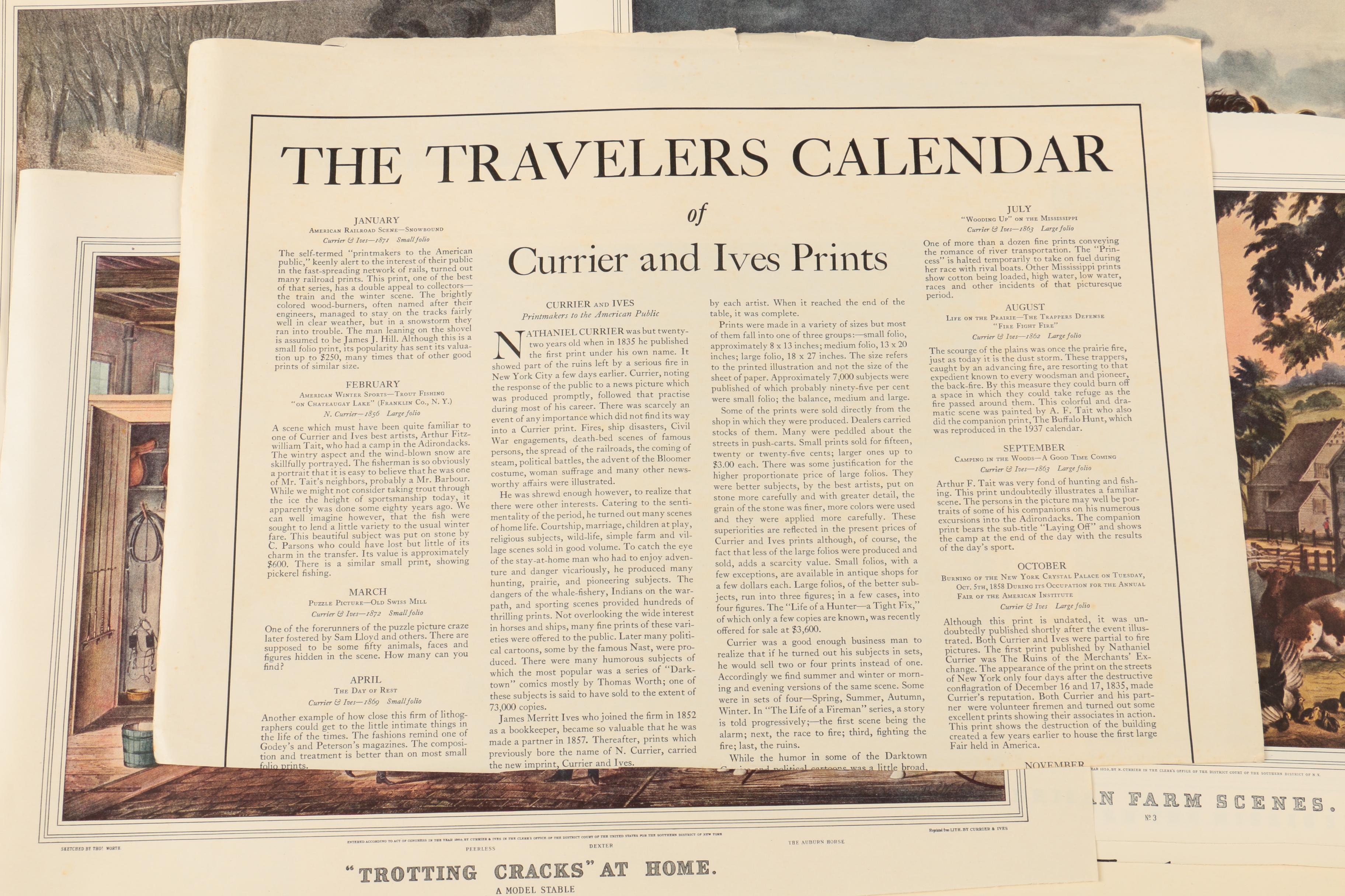 Vintage Travelers Calendar of Currier and Ives Prints