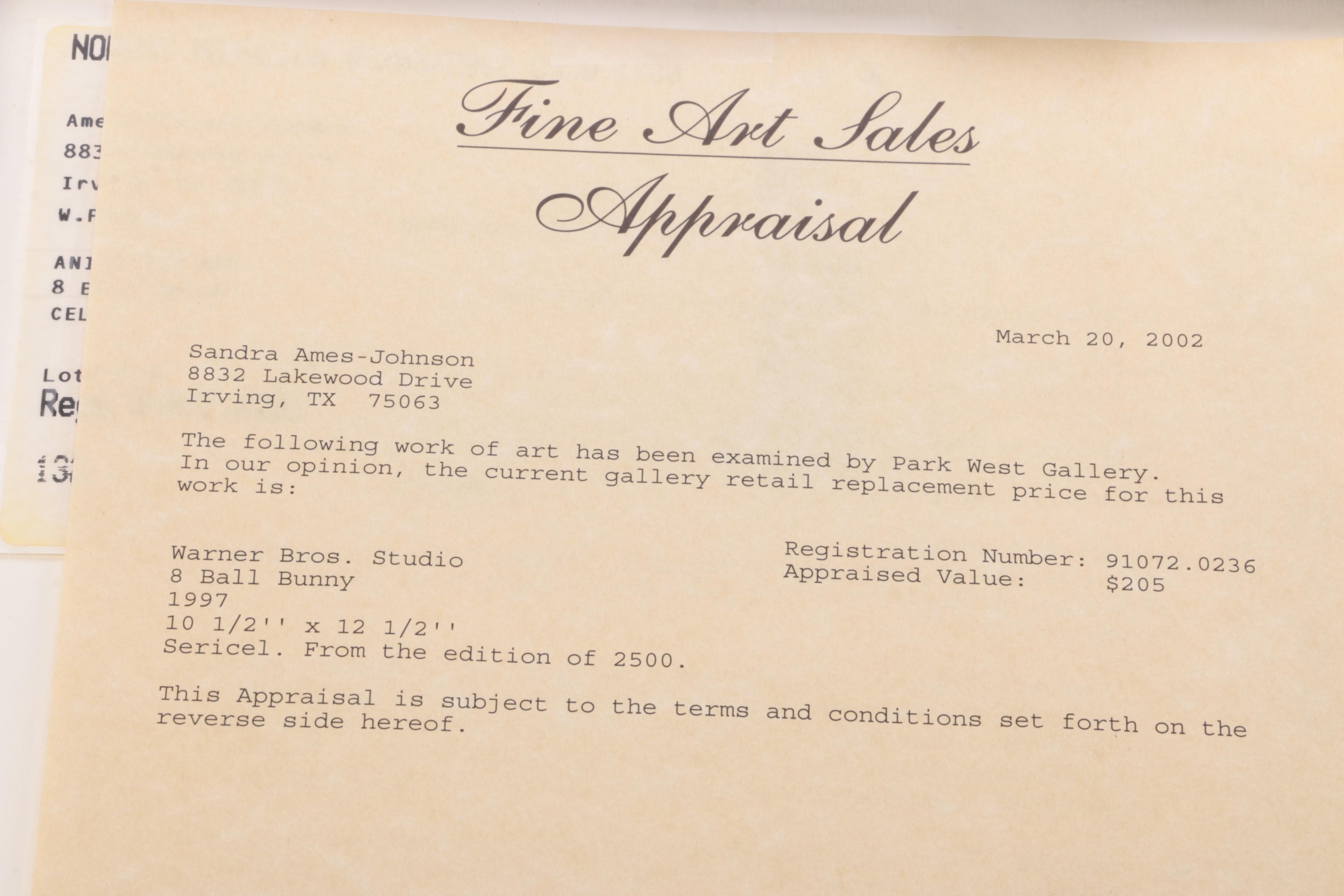 Warner Brothers 1997 Limited Edition Bugs Bunny Sericel "8 Ball Bunny"