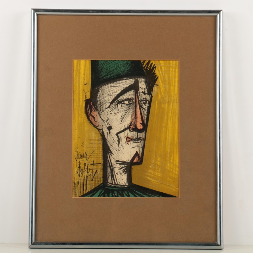 Bernard Buffet Color Lithograph "Clown (Yellow)"