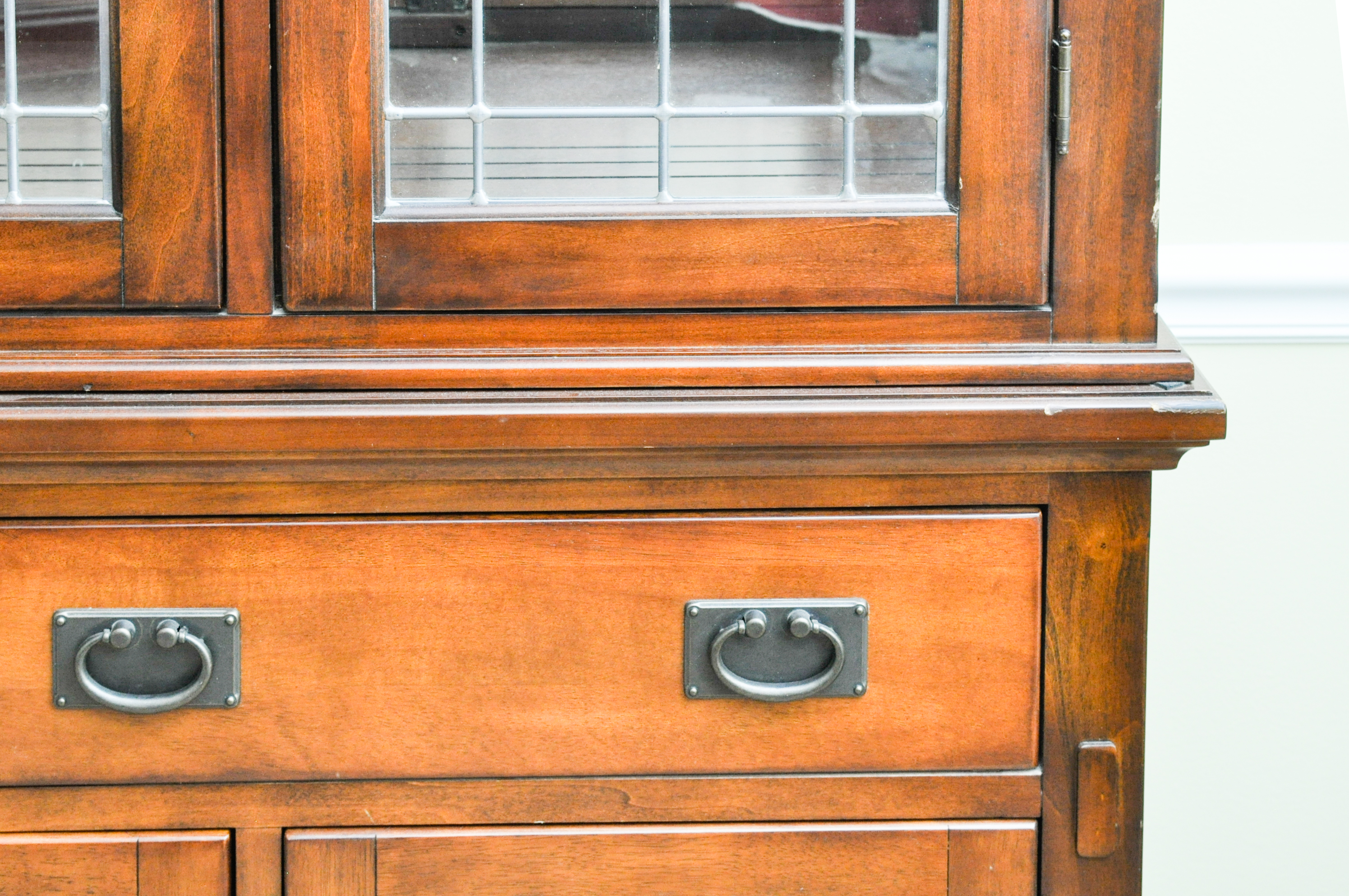Arts-and-Crafts Style China Cabinet with Leaded Glass Doors