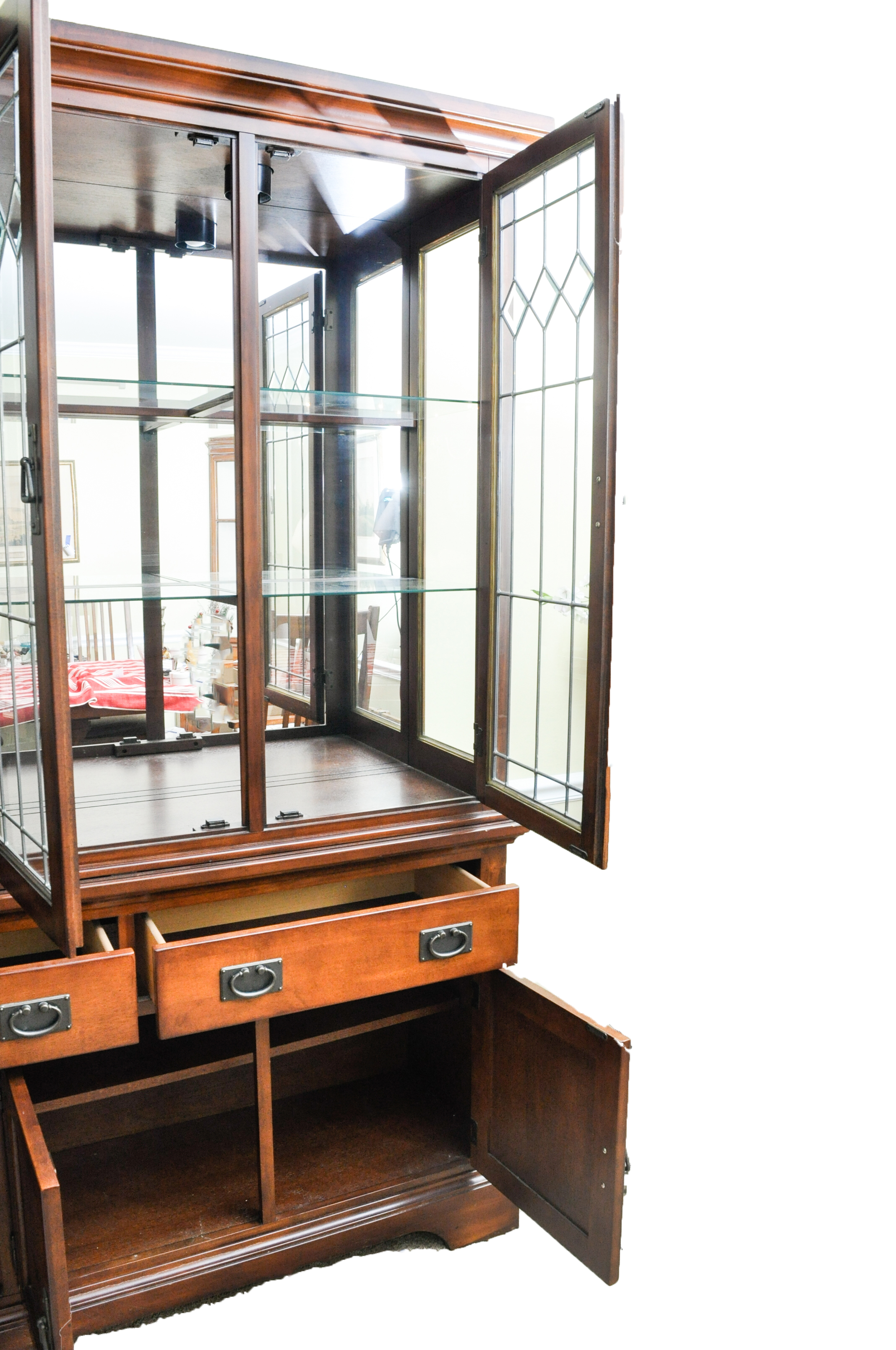 Arts-and-Crafts Style China Cabinet with Leaded Glass Doors
