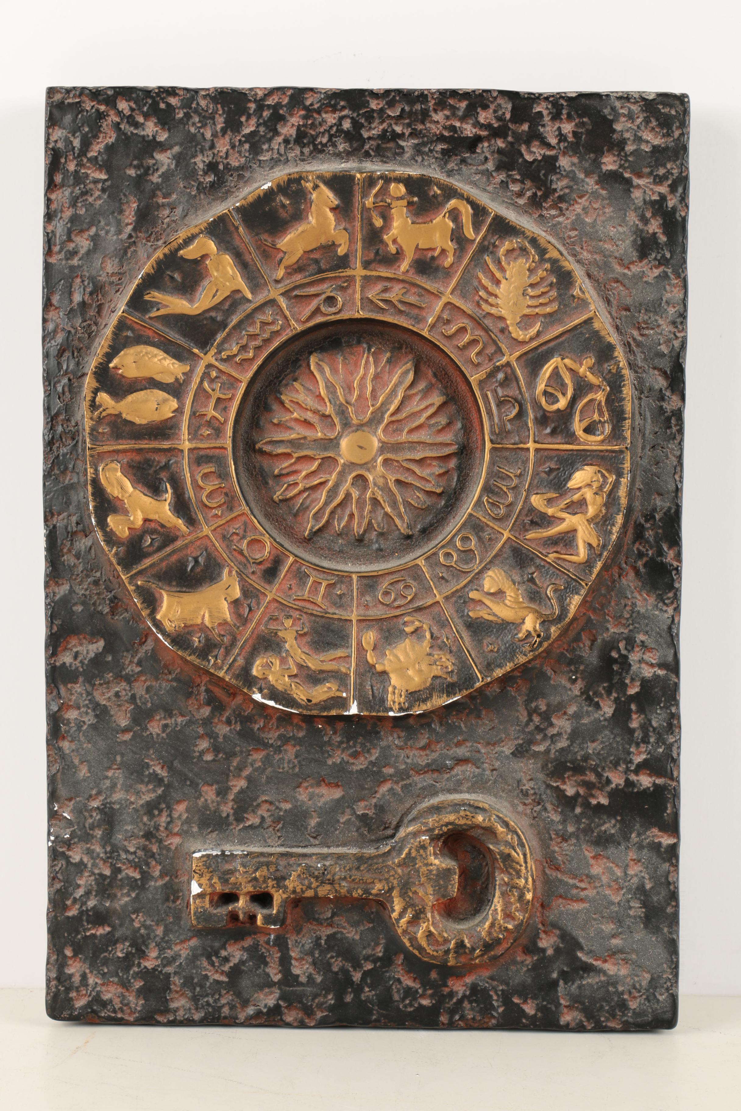 Plaster Astrological Wall Decor and Decorative Icons on Wood
