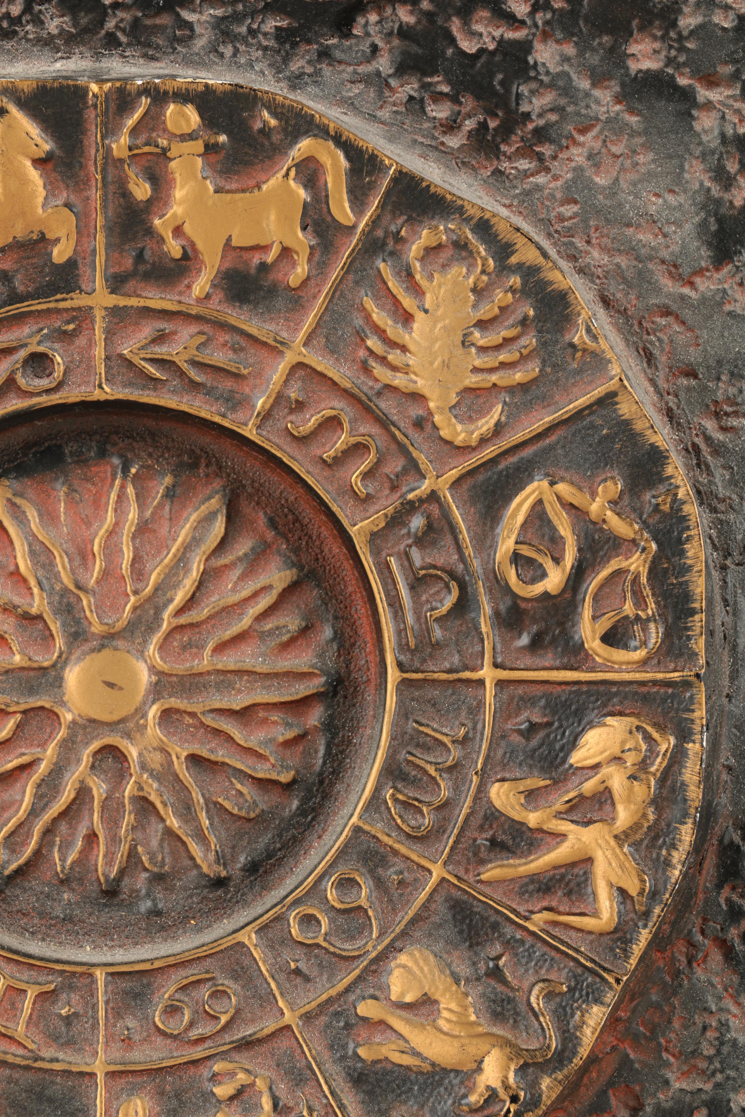 Plaster Astrological Wall Decor and Decorative Icons on Wood