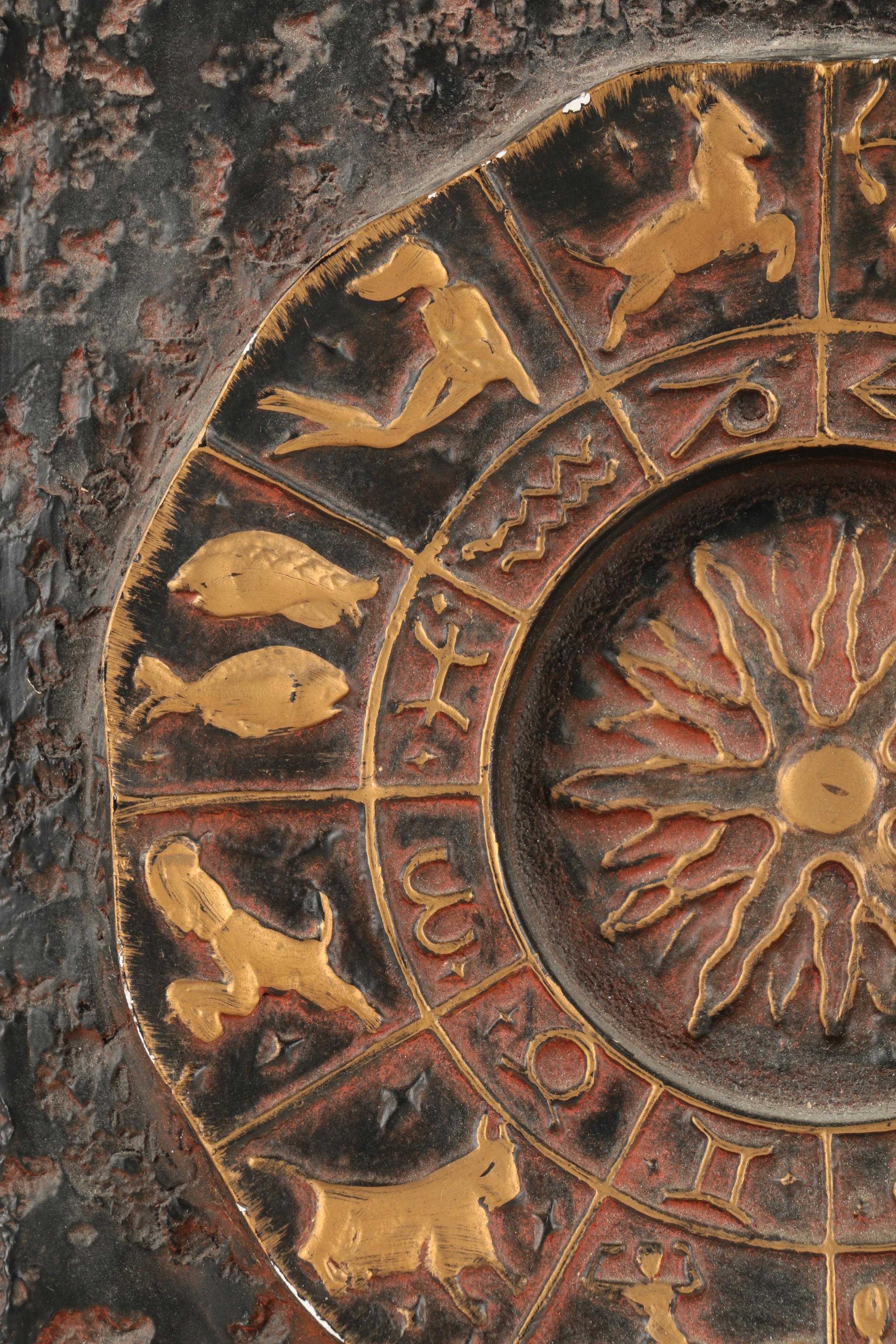 Plaster Astrological Wall Decor and Decorative Icons on Wood