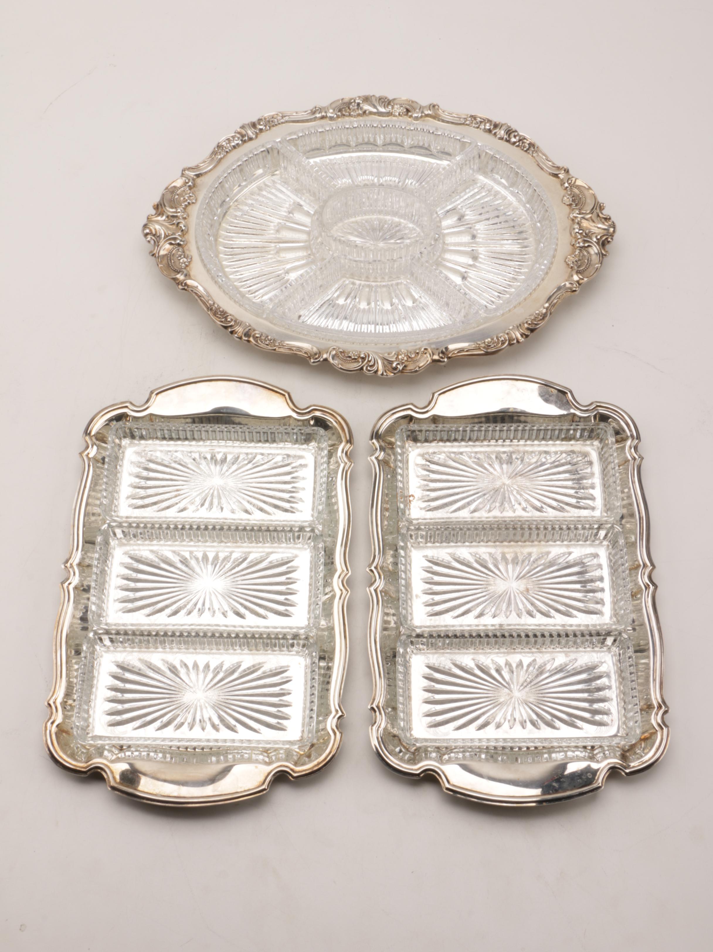 Silver Plate and Glass Relish Servers Including Wallace