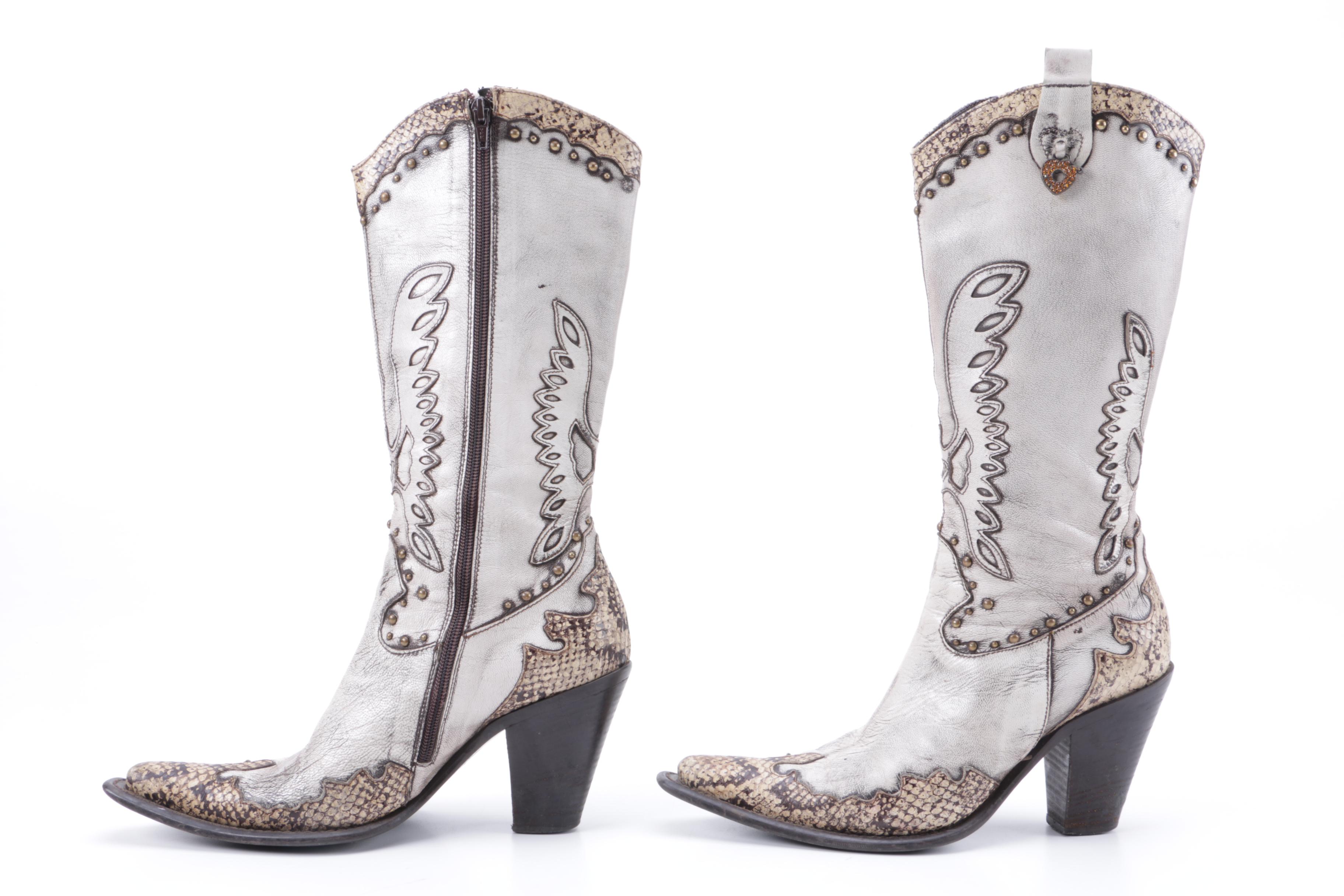 Grey Leather Cowgirl Boots