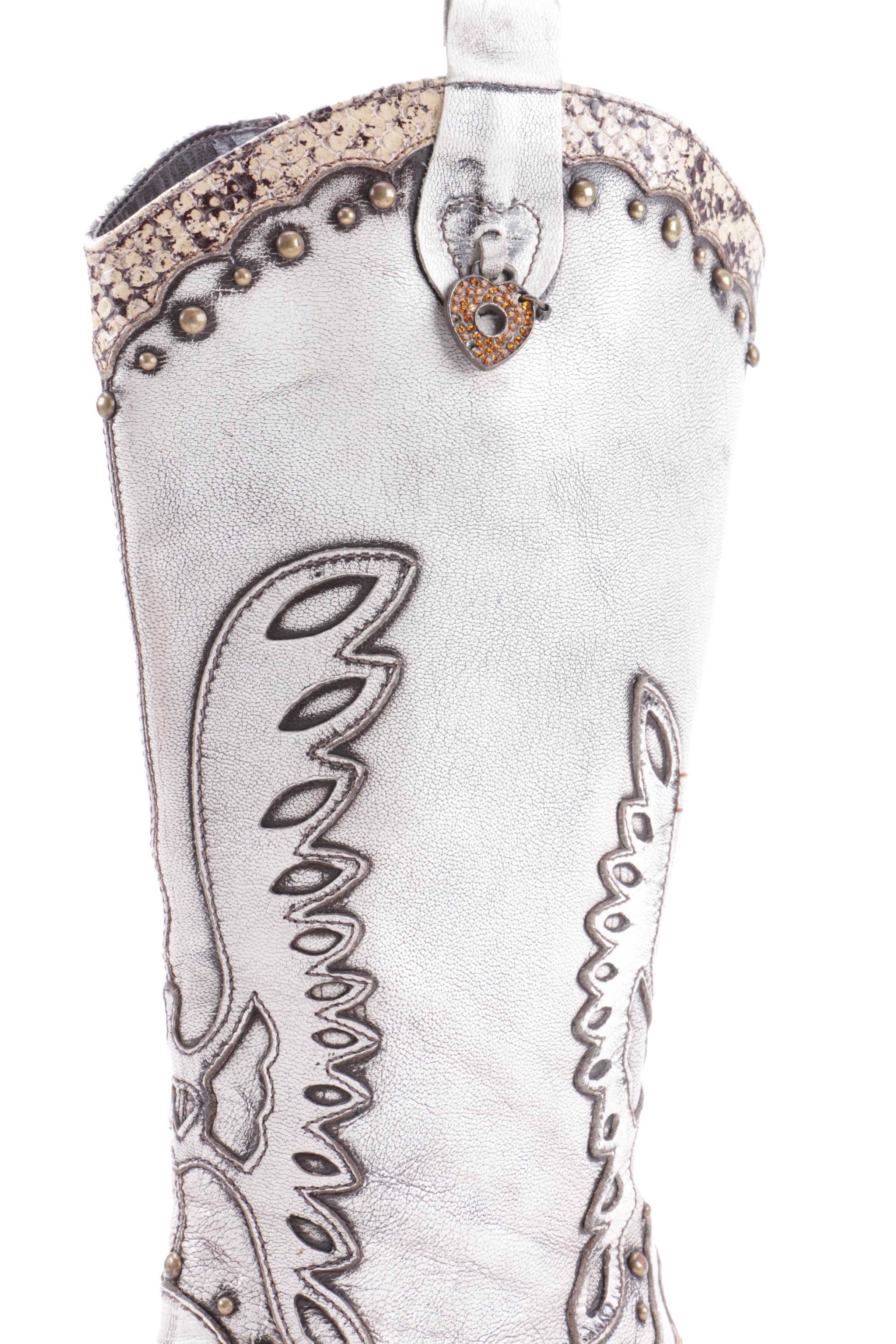 Grey Leather Cowgirl Boots