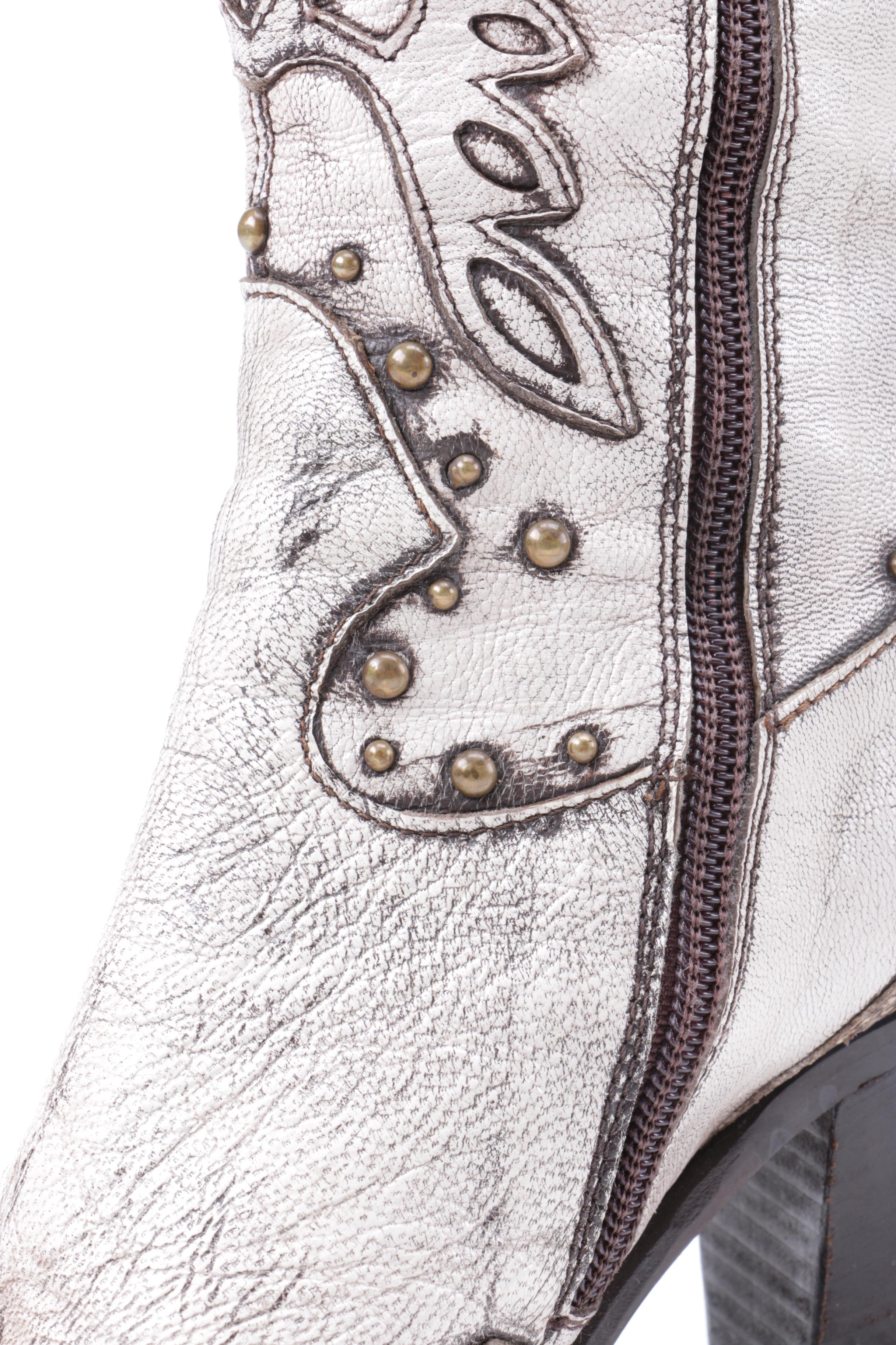 Grey Leather Cowgirl Boots