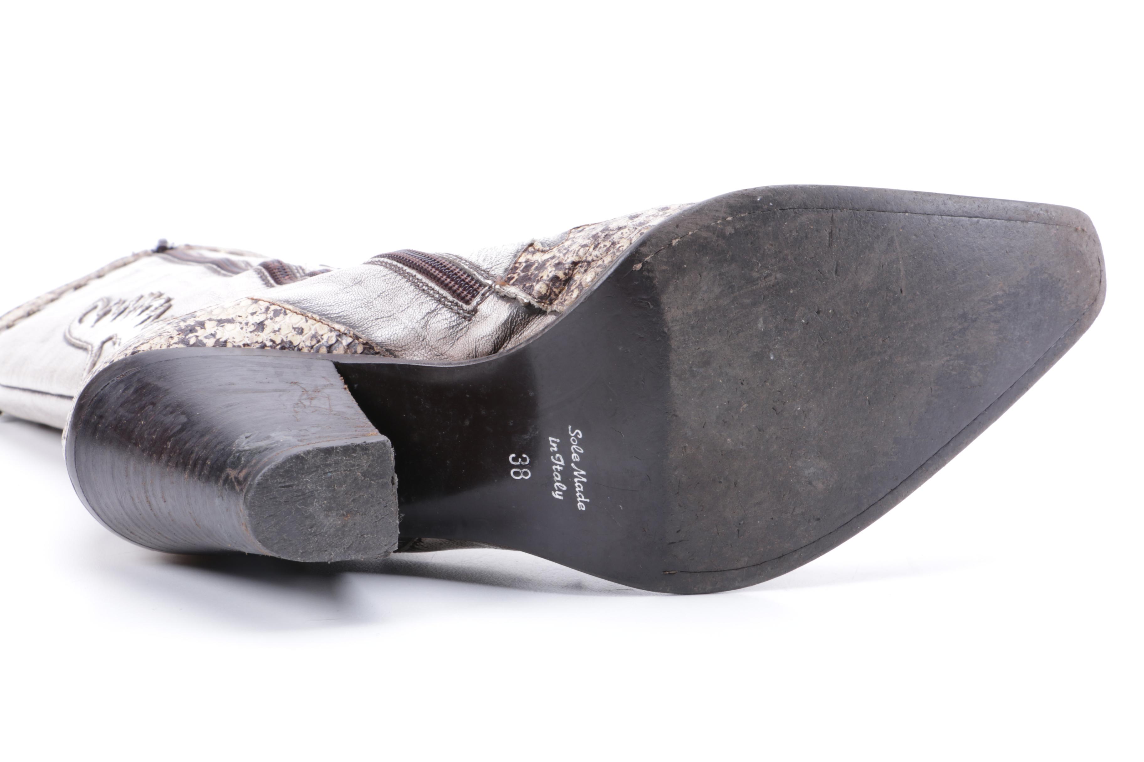 Grey Leather Cowgirl Boots